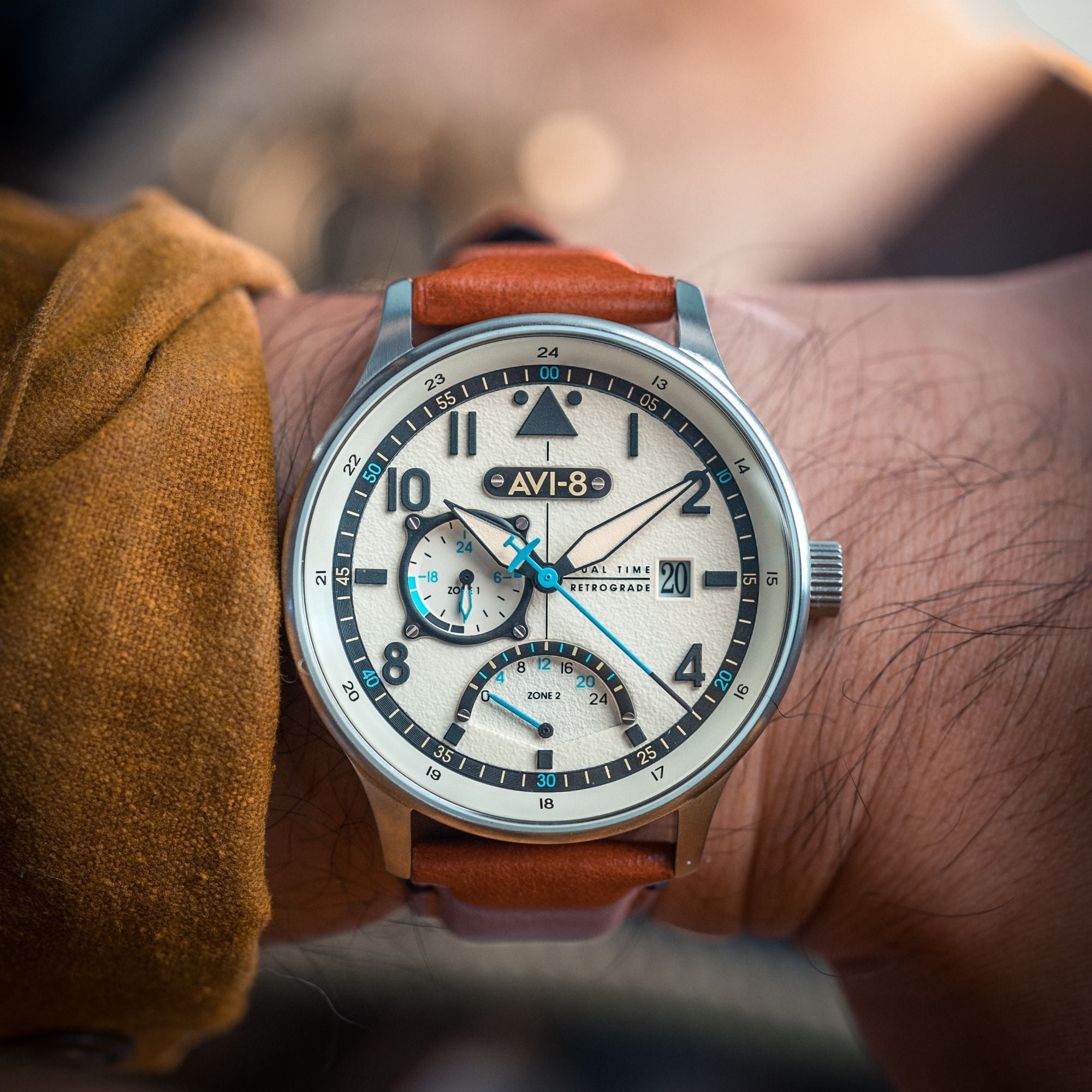 AVI-8 AVI-8 Hawker Hurricane McKellar Dual Time Brown Beige Men's Watch AV-4101-0C