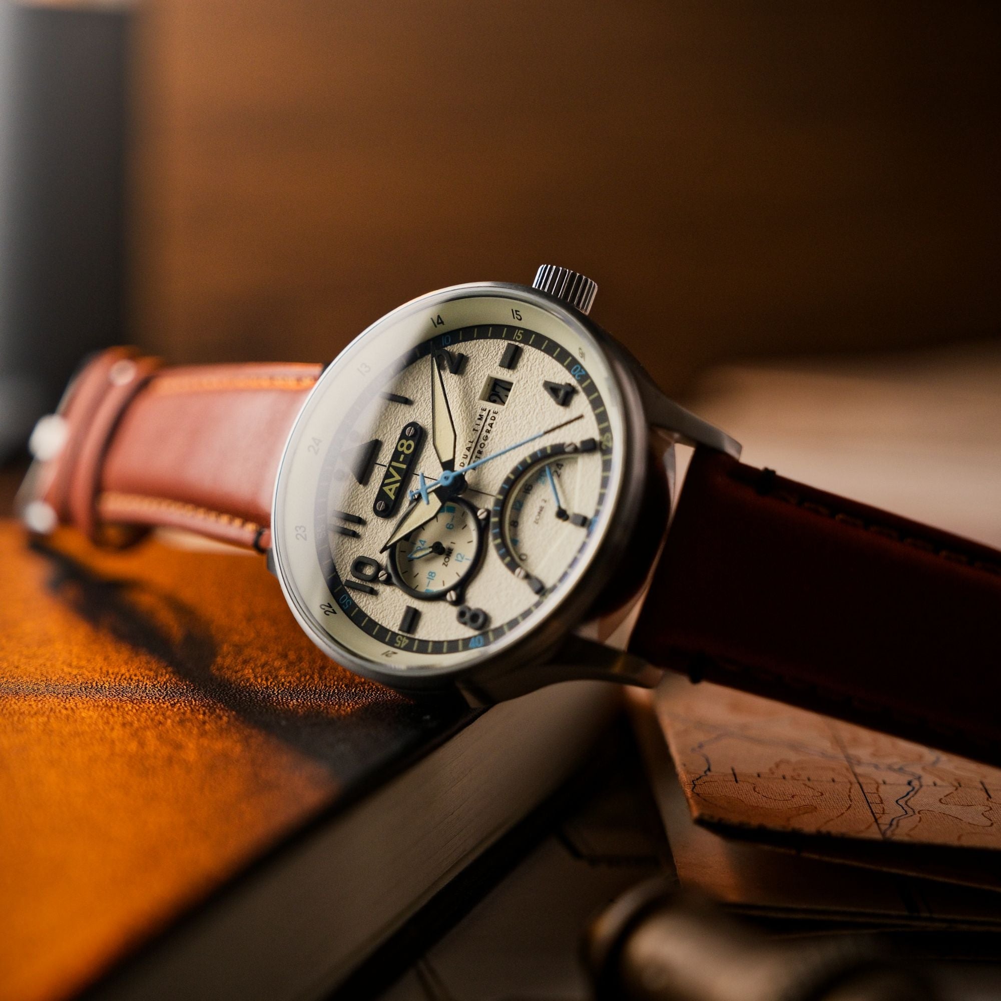 AVI-8 AVI-8 Hawker Hurricane McKellar Dual Time Brown Beige Men's Watch AV-4101-0C