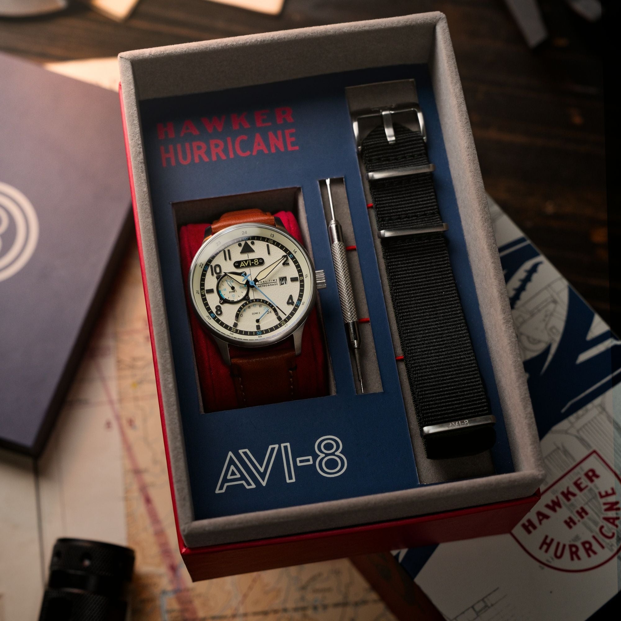 AVI-8 AVI-8 Hawker Hurricane McKellar Dual Time Brown Beige Men's Watch AV-4101-0C
