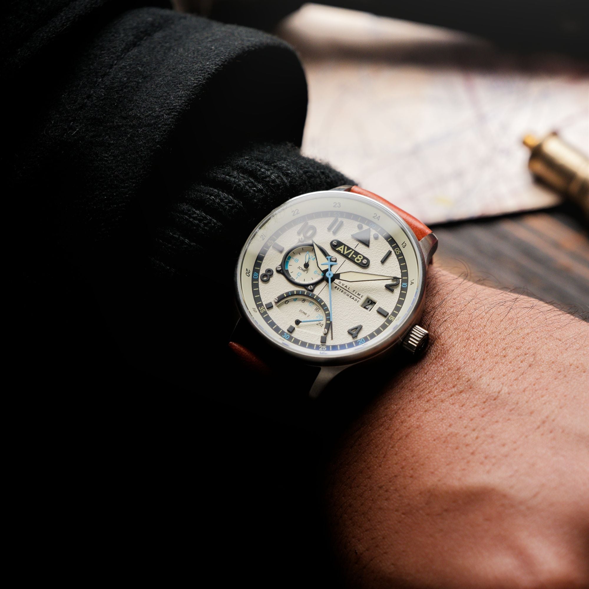 AVI-8 AVI-8 Hawker Hurricane McKellar Dual Time Brown Beige Men's Watch AV-4101-0C