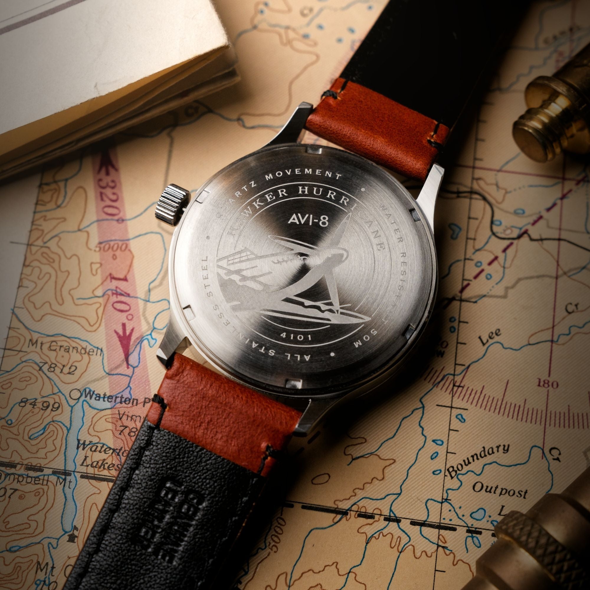 AVI-8 AVI-8 Hawker Hurricane McKellar Dual Time Brown Beige Men's Watch AV-4101-0C