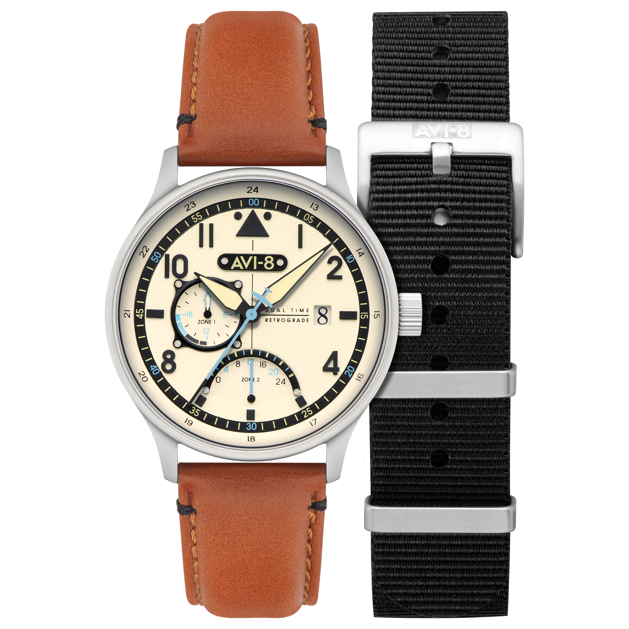 AVI-8 AVI-8 Hawker Hurricane McKellar Dual Time Brown Beige Men's Watch AV-4101-0C