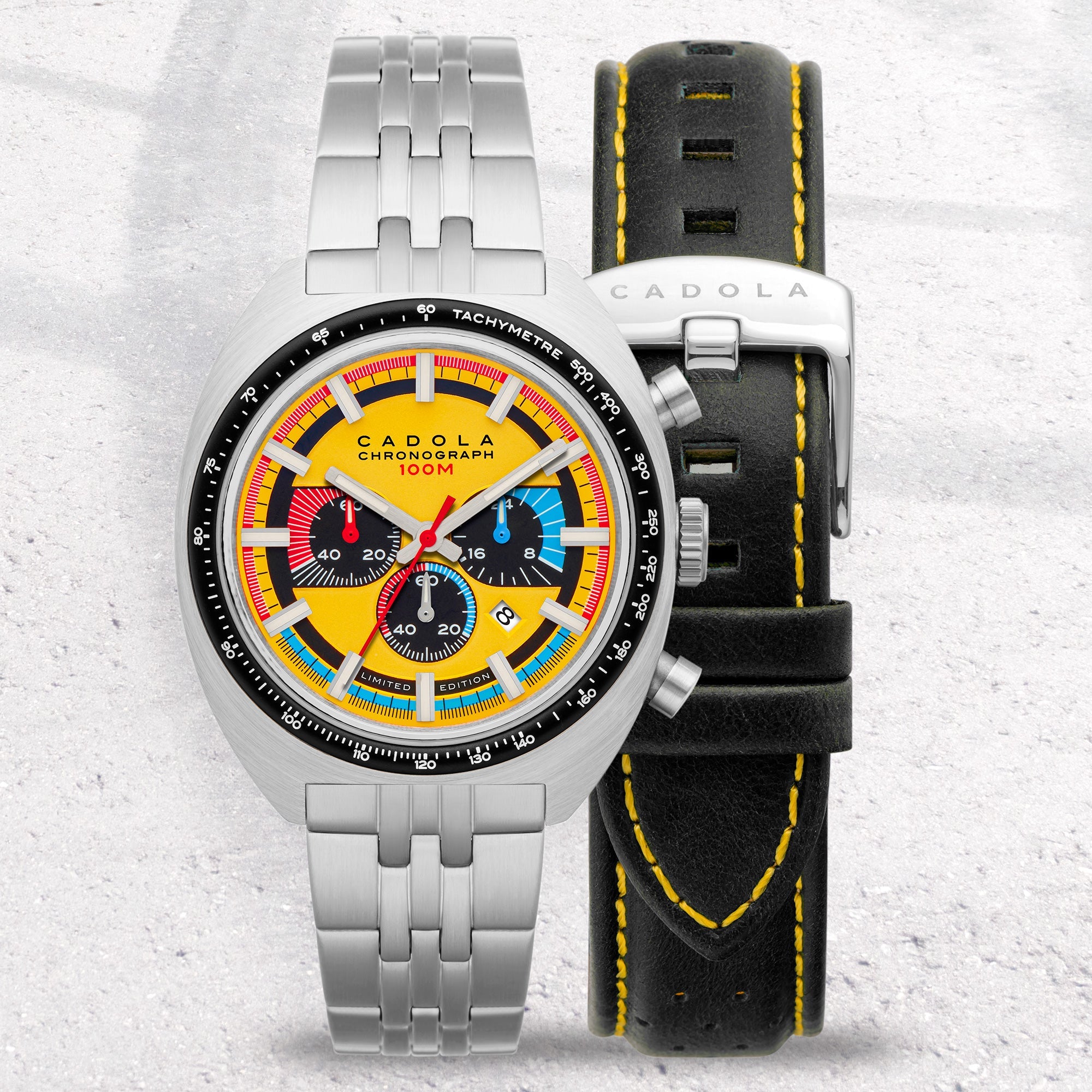 CADOLA Cadola 1977 Chronograph Limited Edition Men's Japanese Quartz Hazard Yellow Watch CD-1023-33