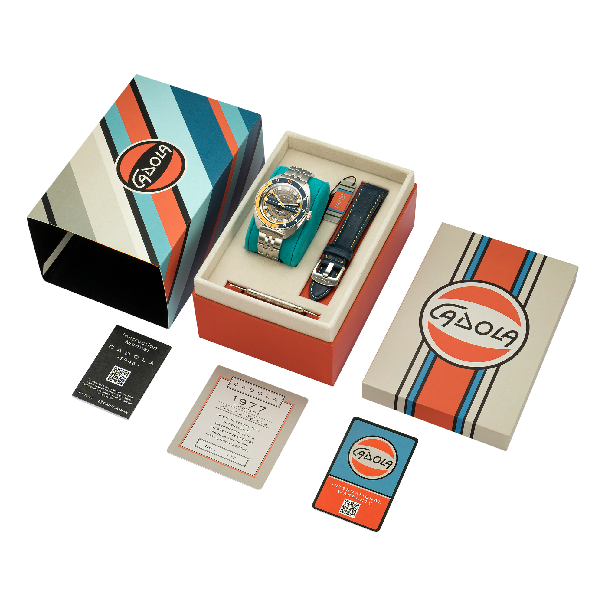CADOLA Cadola 1977 Automatic Limited Edition Men's Automatic Skeleton Blue Orange Watch CD-1024-11