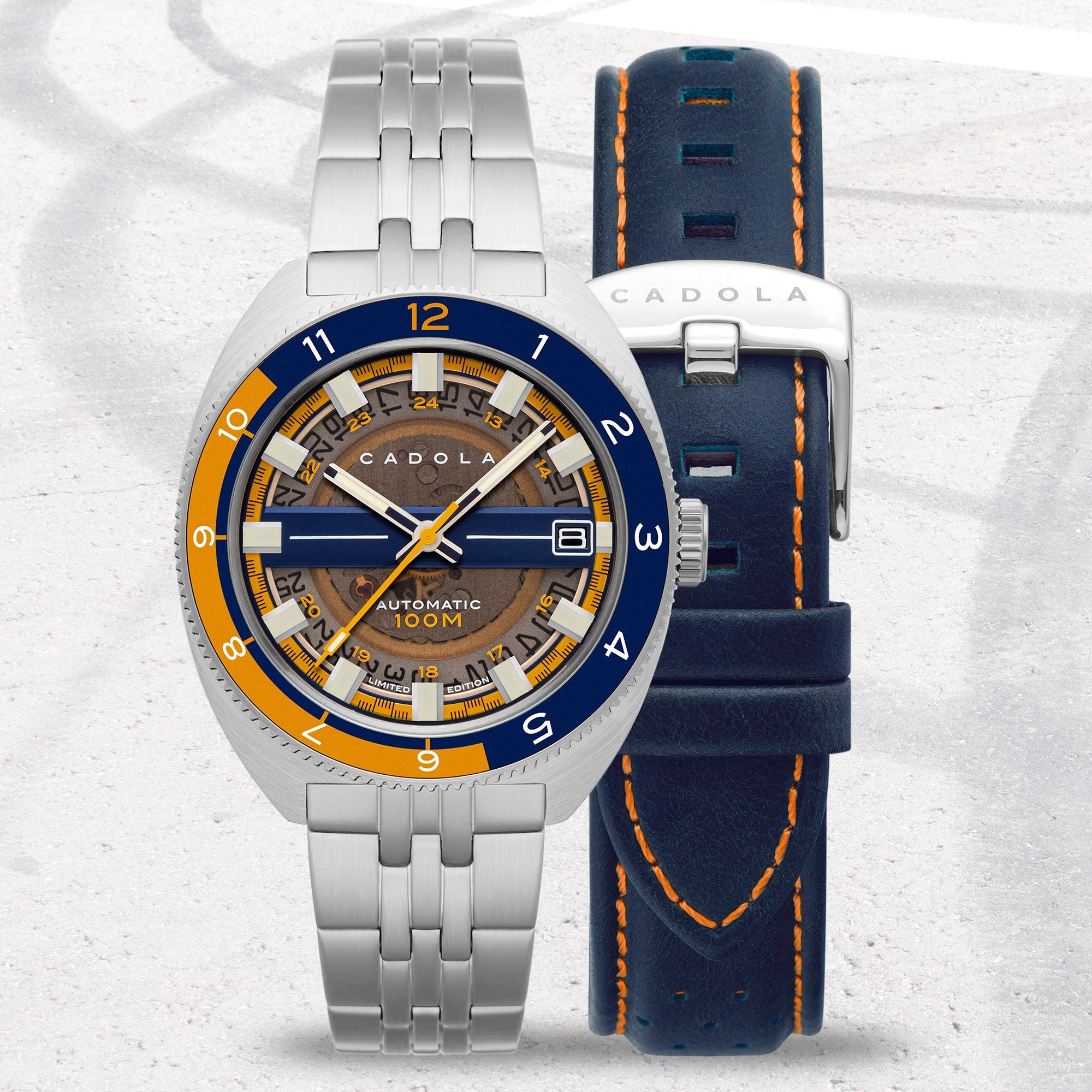 CADOLA Cadola 1977 Automatic Limited Edition Men's Automatic Skeleton Blue Orange Watch CD-1024-11