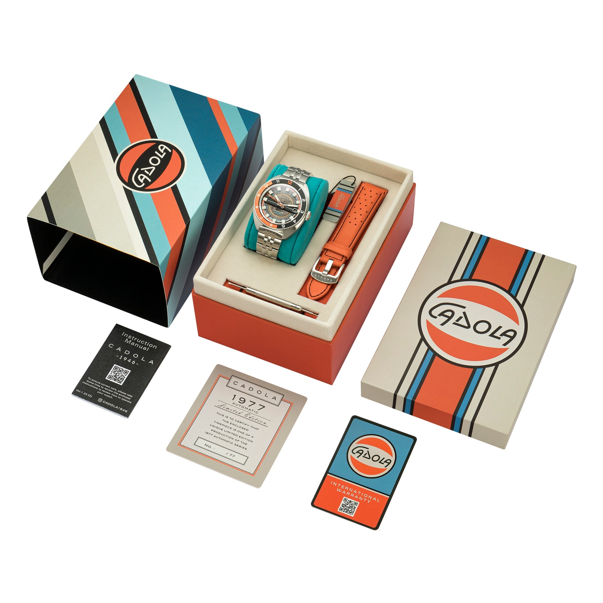 CADOLA Cadola 1977 Automatic Limited Edition Men's Automatic Skeleton Orange Town Watch CD-1024-55