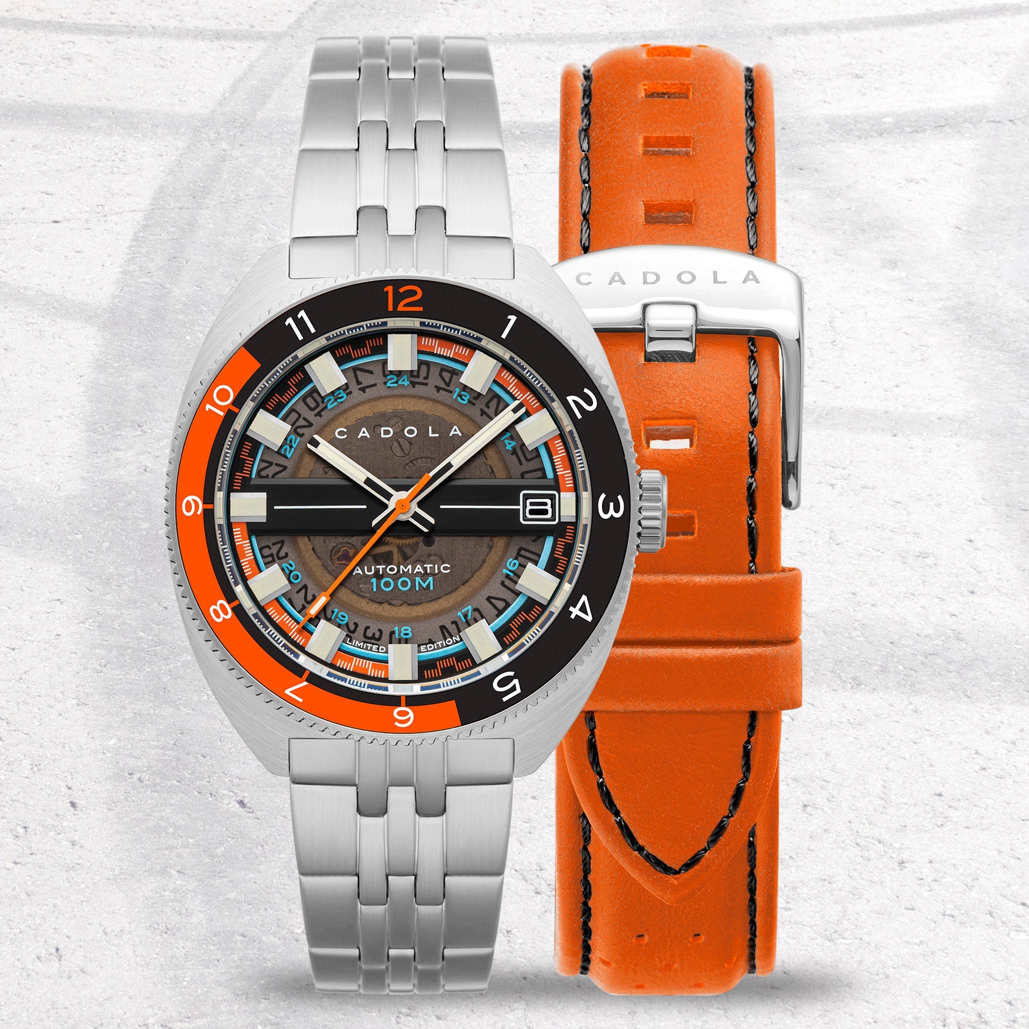 CADOLA Cadola 1977 Automatic Limited Edition Men's Automatic Skeleton Orange Town Watch CD-1024-55