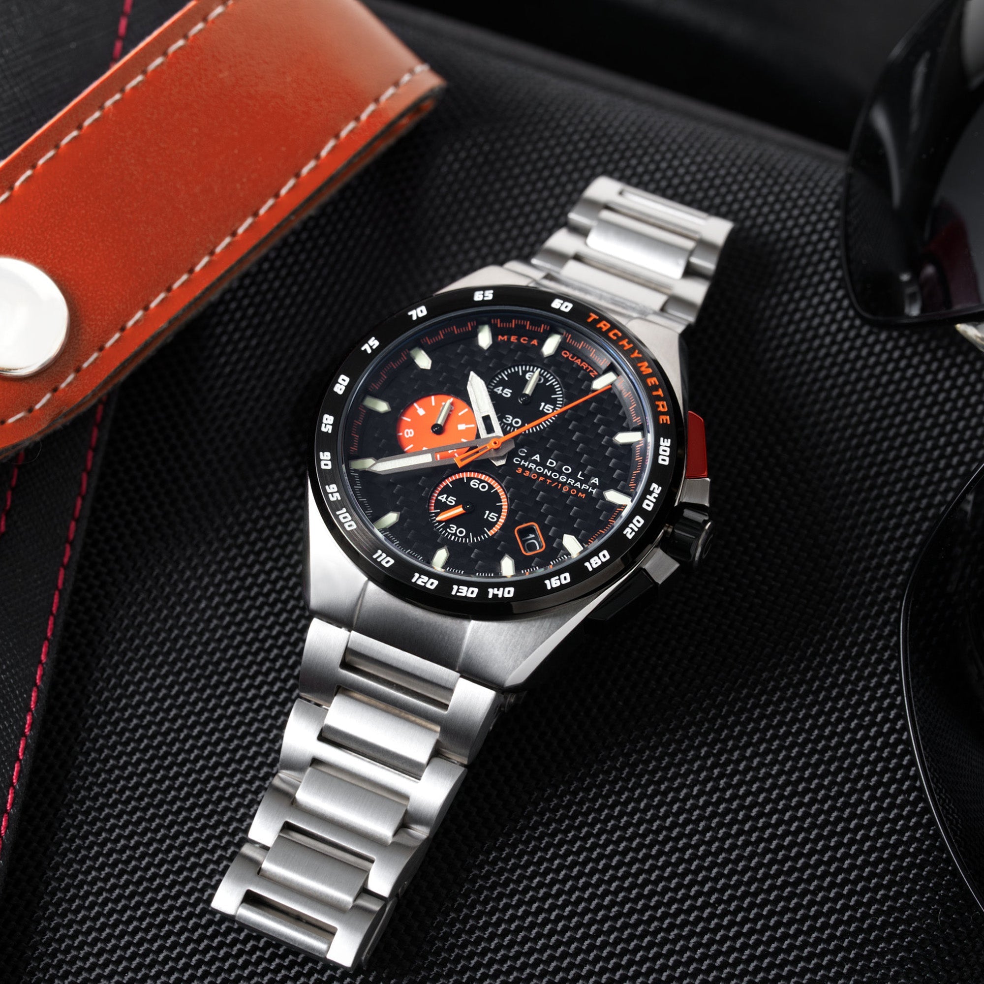CADOLA Cadola Peterson Japanese Quartz Japanese Quartz Chronograph Black Orange Men's Watch CD-1029-11