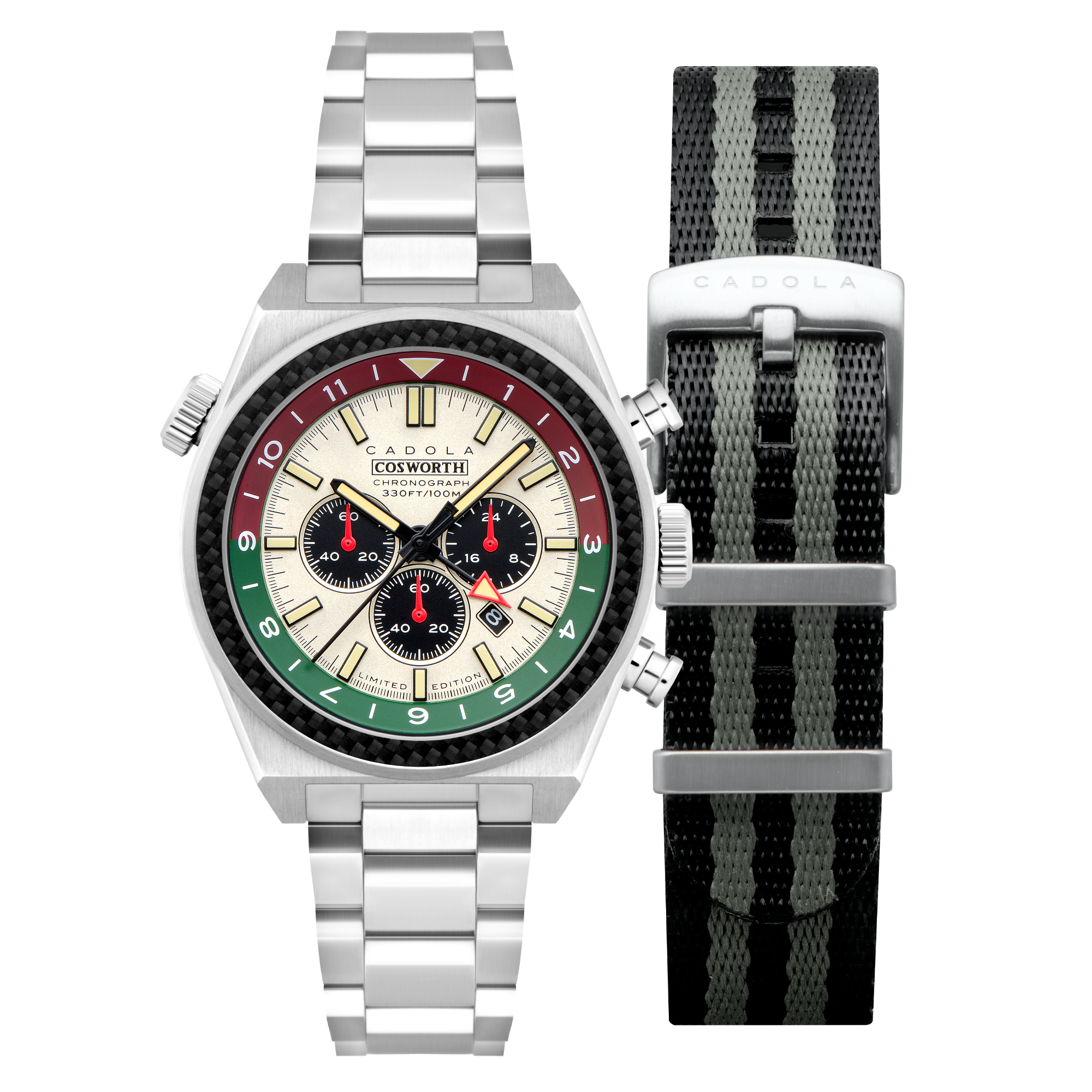 CADOLA Cadola Men's Italian Khaki Cosworth Costin Dual Time Chronograph Limited Edition Watch CD-1042-22