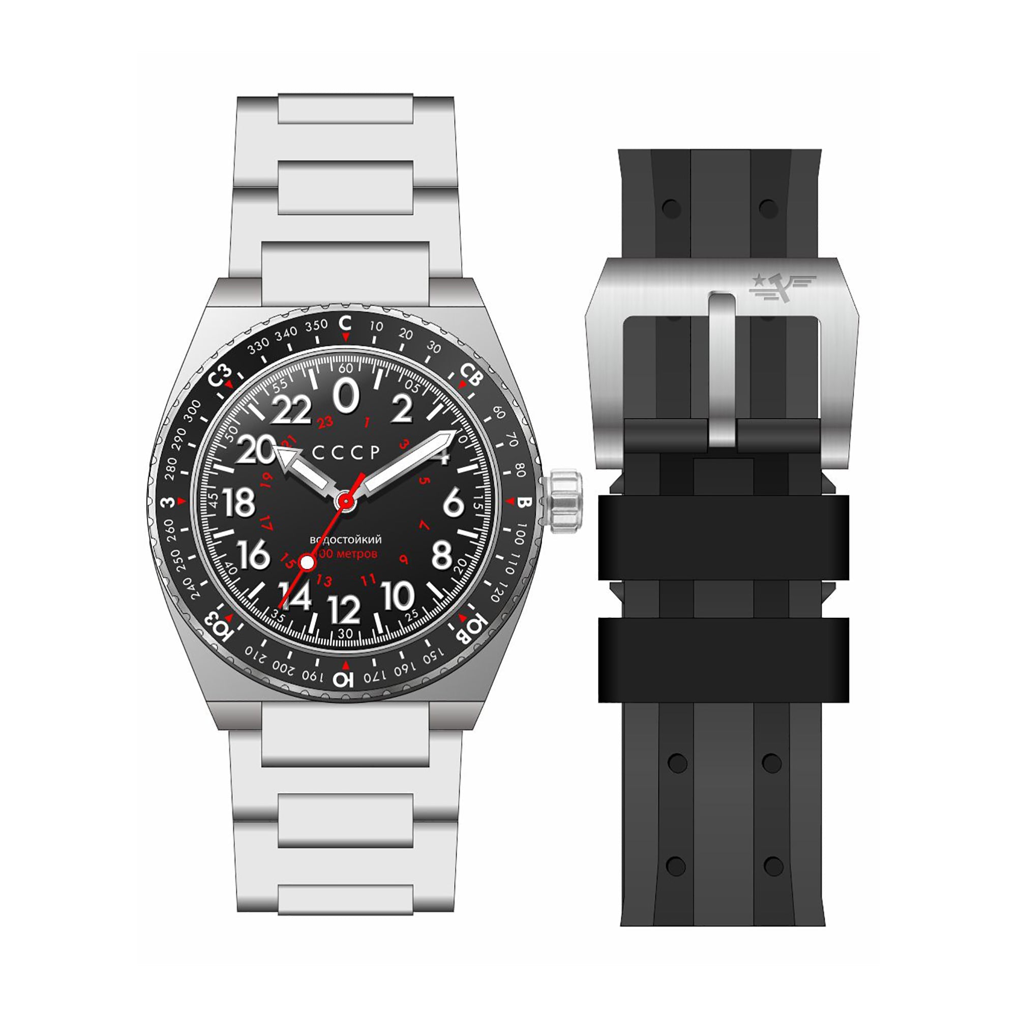 CCCP CCCP Aviation Mriya 24HR Pilot Black Men's Automatic Watch CP-7074-11