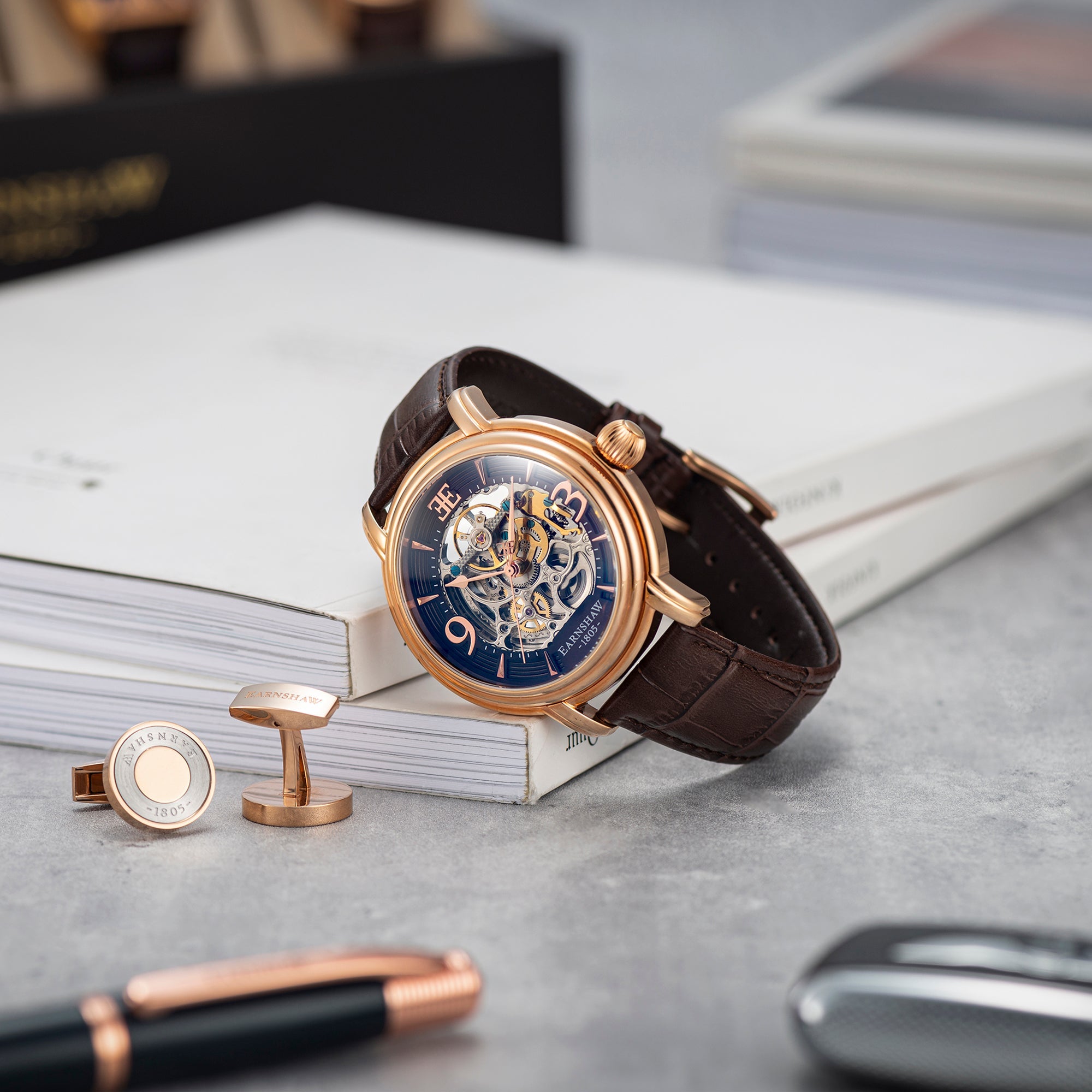 THOMAS EARNSHAW Thomas Earnshaw Longcase Men's Automatic Skeleton Brandy Rose Gold Watch ES-8011-07