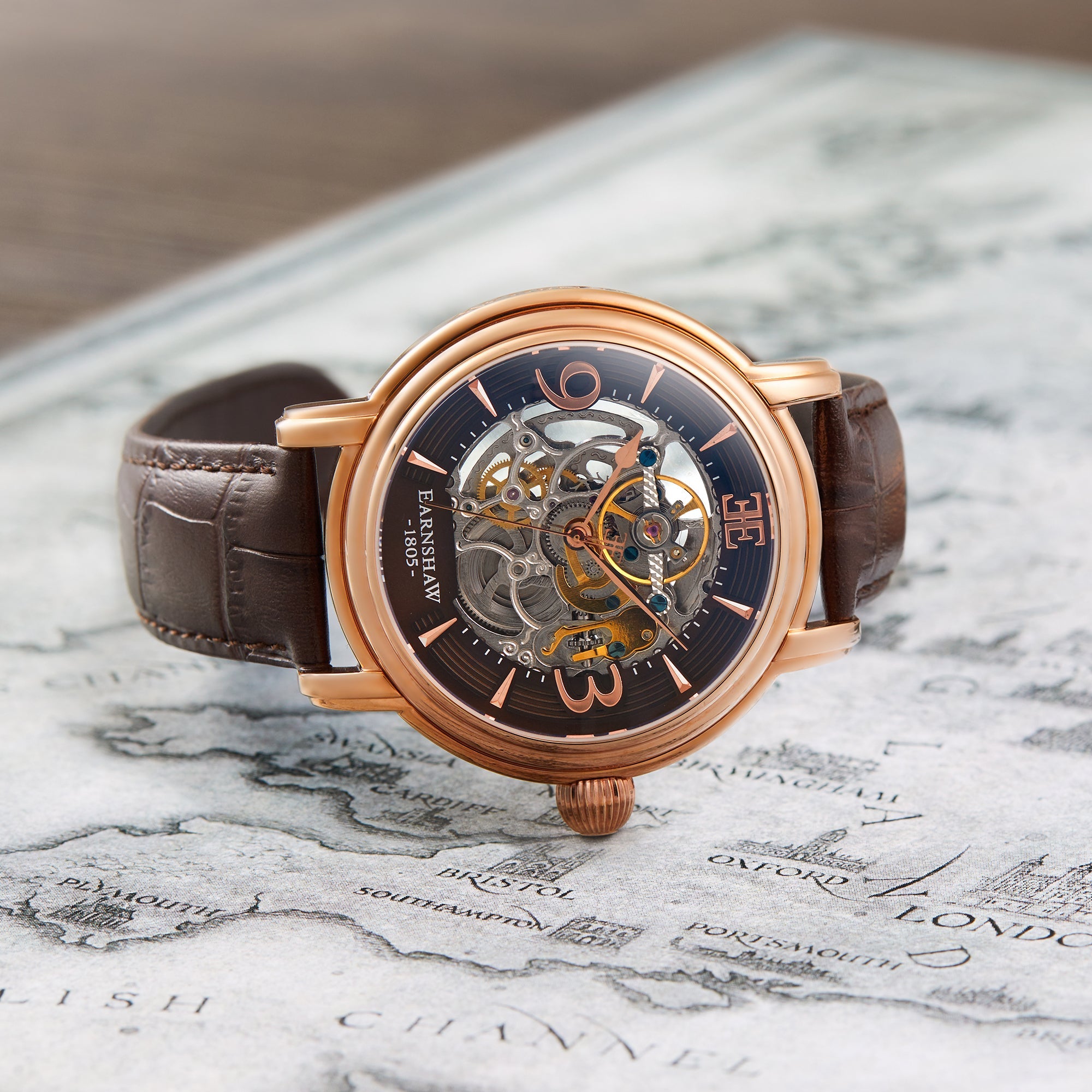 THOMAS EARNSHAW Thomas Earnshaw Longcase Men's Automatic Skeleton Brandy Rose Gold Watch ES-8011-07