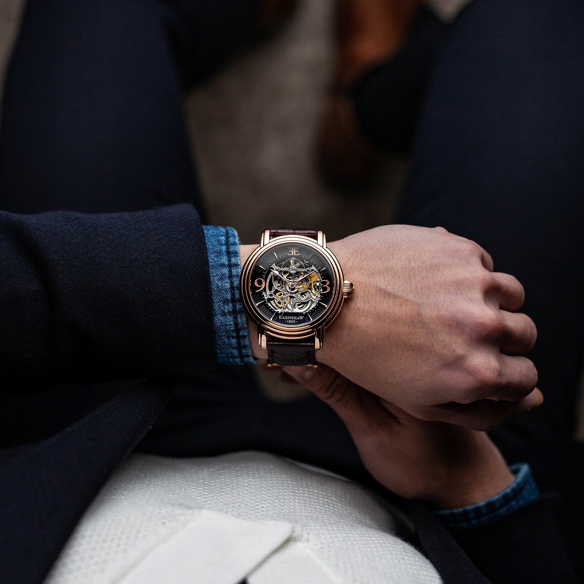 THOMAS EARNSHAW Thomas Earnshaw Longcase Men's Automatic Skeleton Brandy Rose Gold Watch ES-8011-07