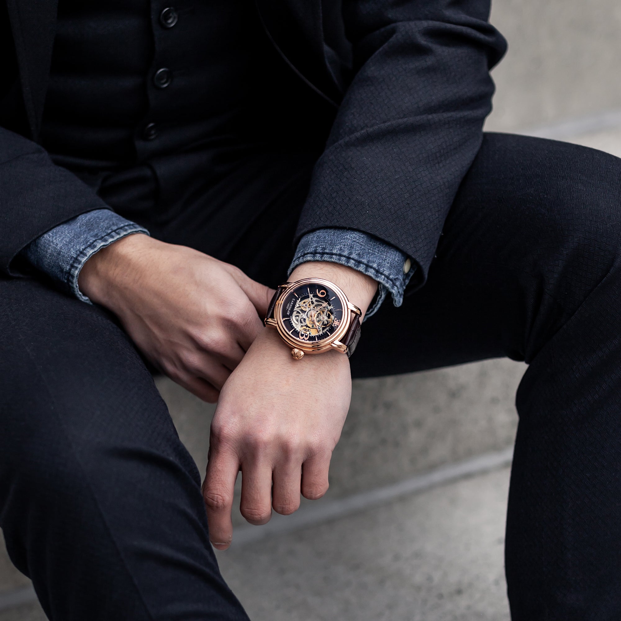 THOMAS EARNSHAW Thomas Earnshaw Longcase Men's Automatic Skeleton Brandy Rose Gold Watch ES-8011-07