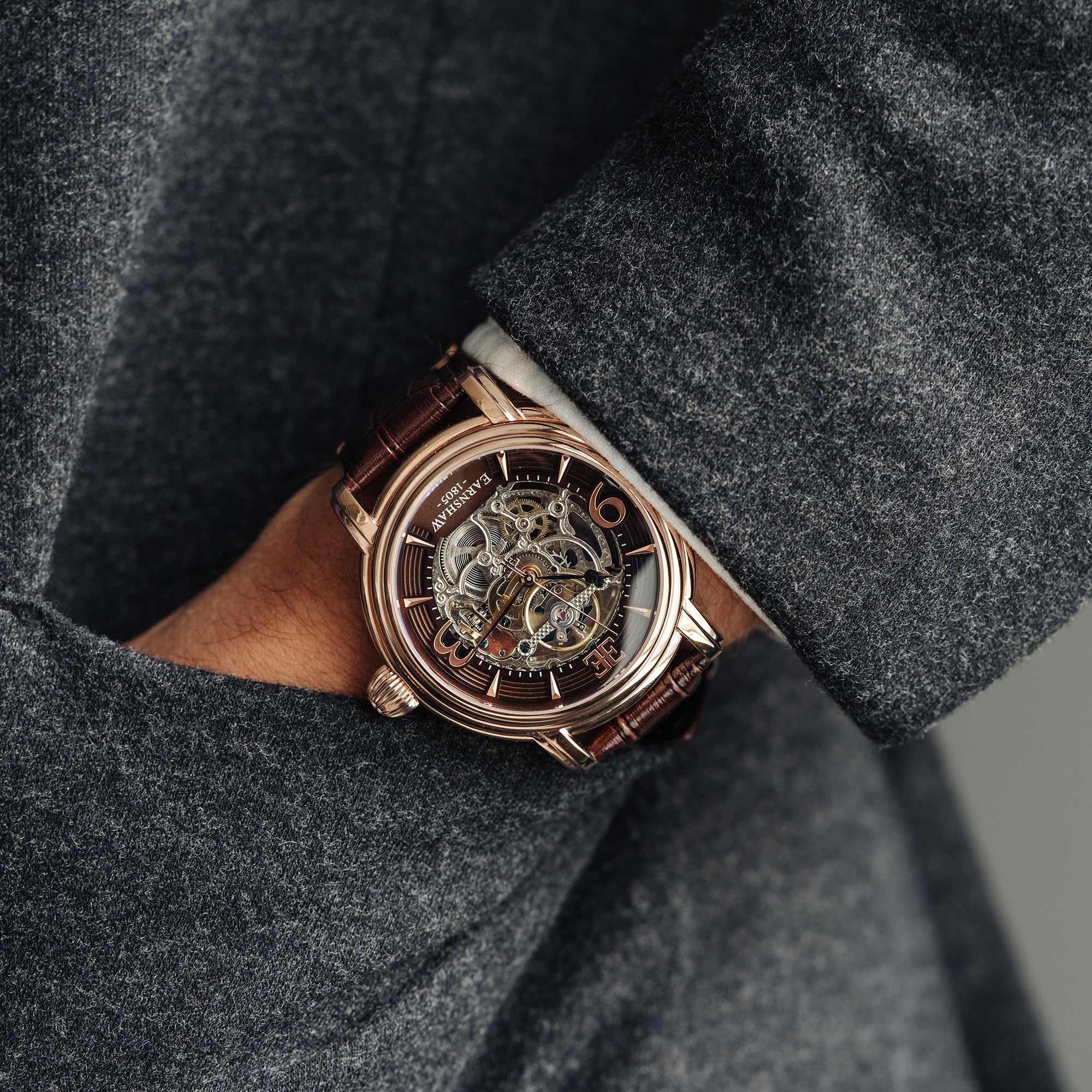 THOMAS EARNSHAW Thomas Earnshaw Longcase Men's Automatic Skeleton Brandy Rose Gold Watch ES-8011-07