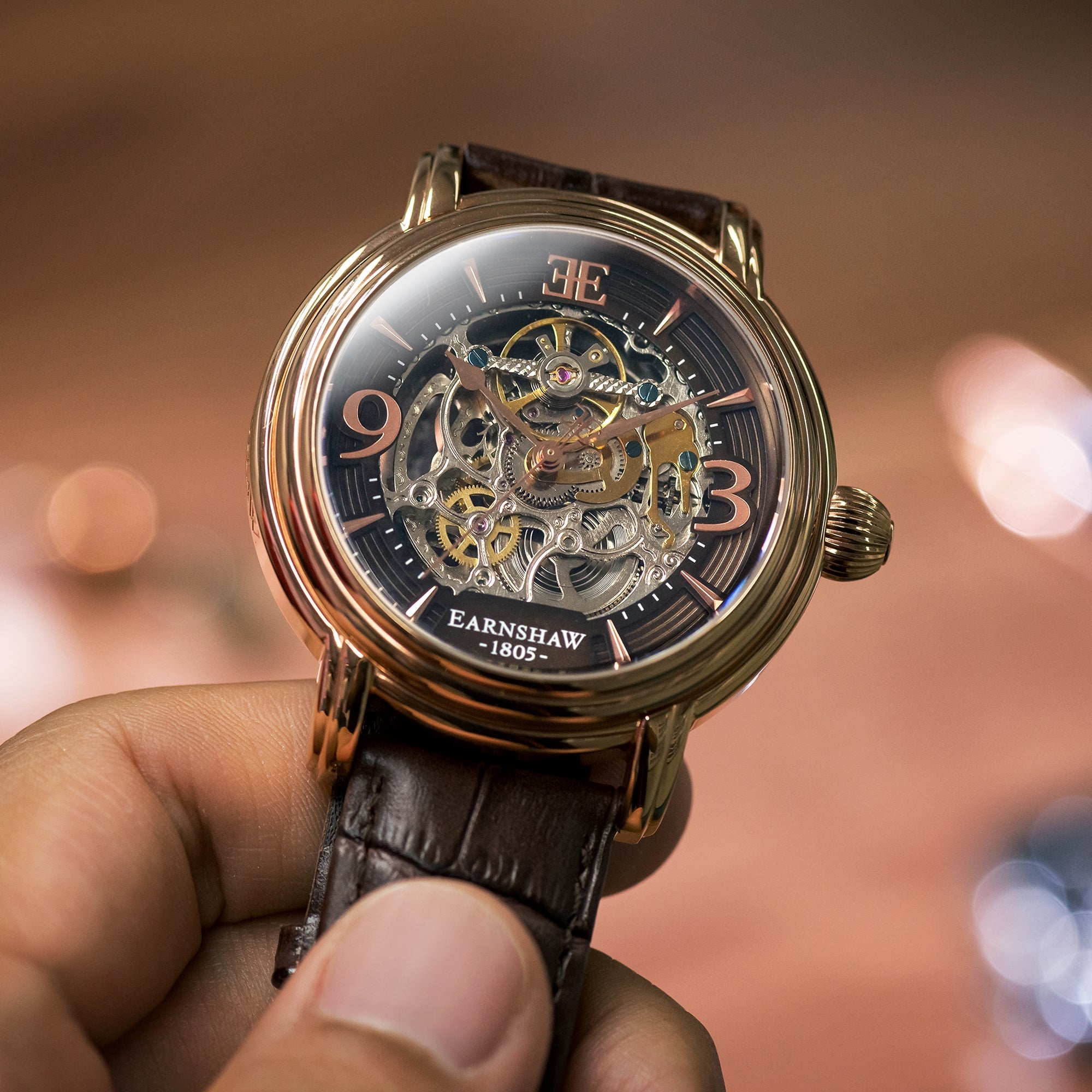 THOMAS EARNSHAW Thomas Earnshaw Longcase Men's Automatic Skeleton Brandy Rose Gold Watch ES-8011-07