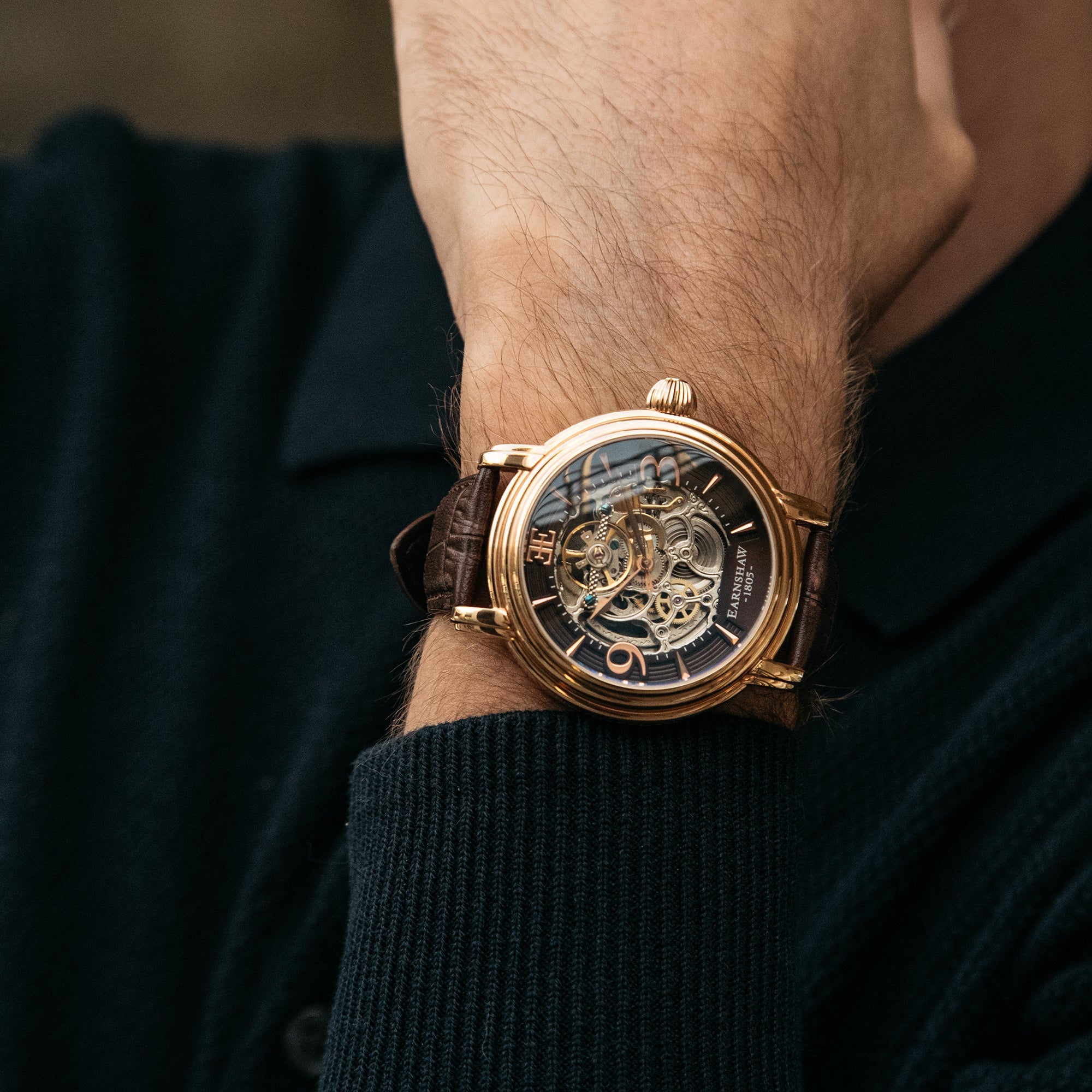 THOMAS EARNSHAW Thomas Earnshaw Longcase Men's Automatic Skeleton Brandy Rose Gold Watch ES-8011-07