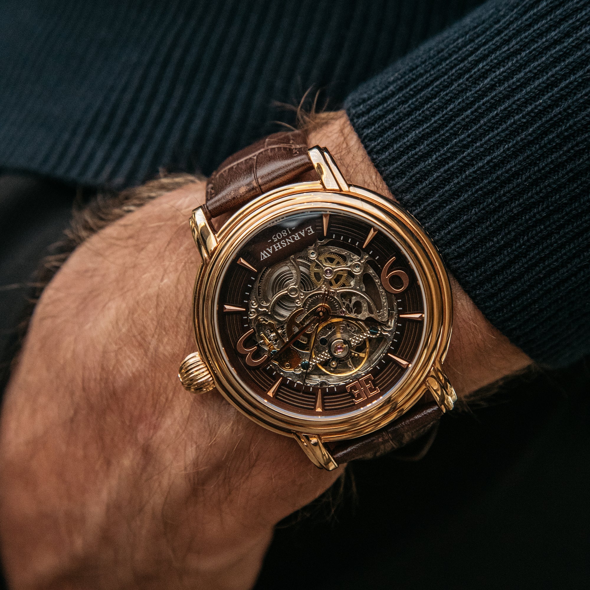 THOMAS EARNSHAW Thomas Earnshaw Longcase Men's Automatic Skeleton Brandy Rose Gold Watch ES-8011-07