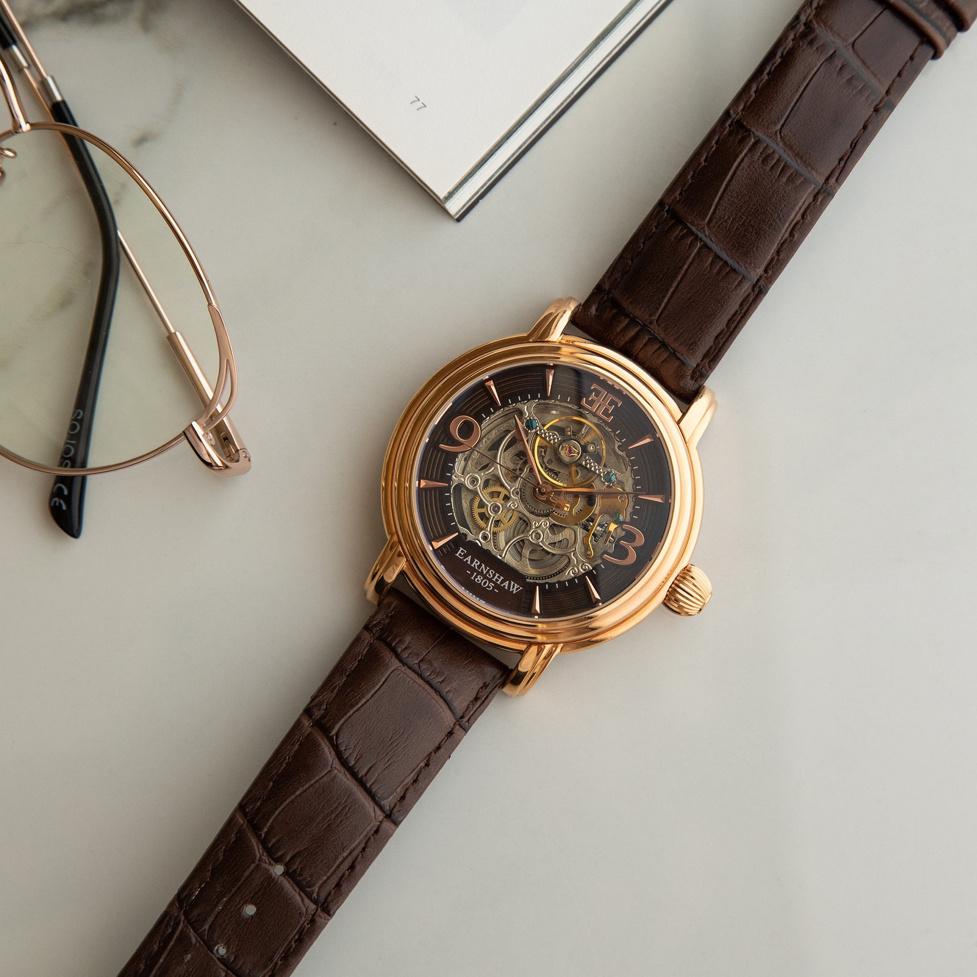 THOMAS EARNSHAW Thomas Earnshaw Longcase Men's Automatic Skeleton Brandy Rose Gold Watch ES-8011-07