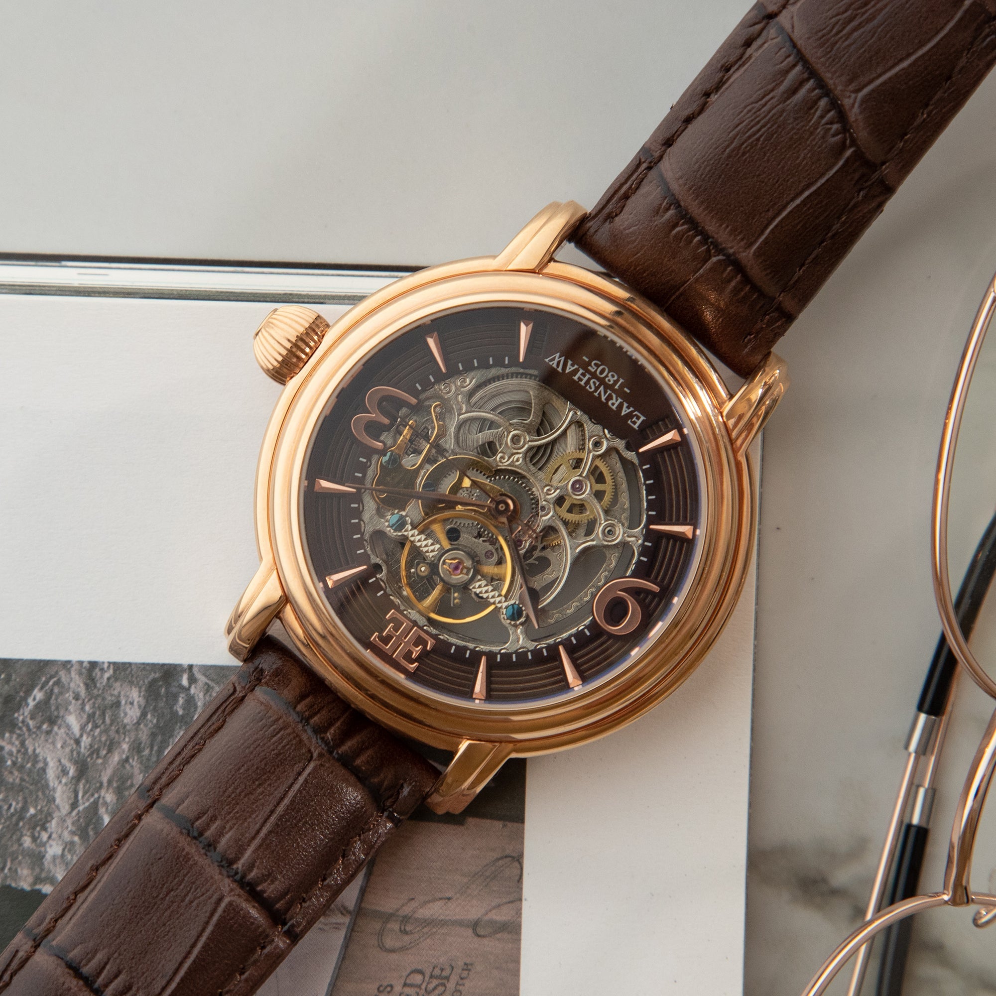 THOMAS EARNSHAW Thomas Earnshaw Longcase Men's Automatic Skeleton Brandy Rose Gold Watch ES-8011-07
