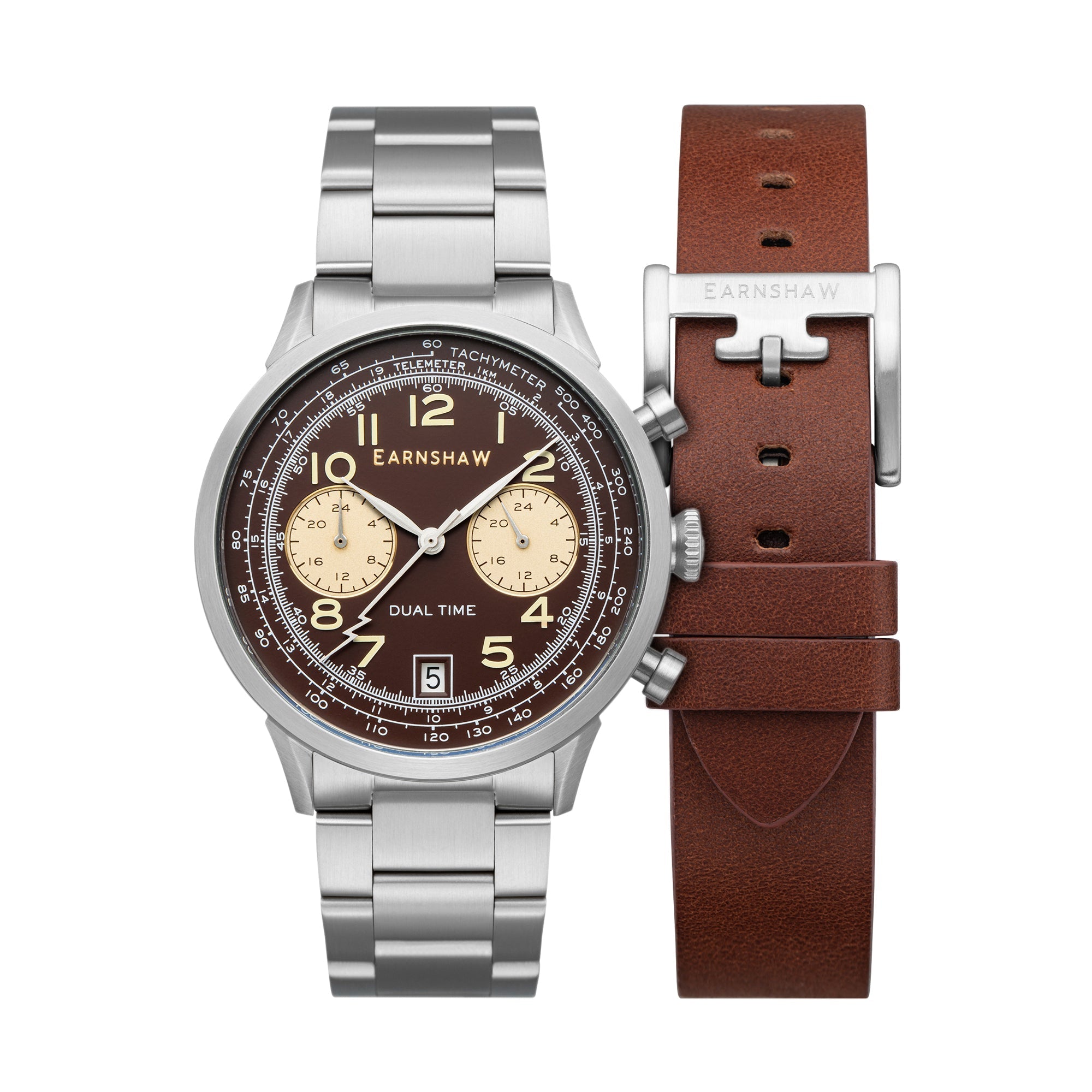 Thomas Earnshaw Thomas Earnshaw Men's Ampere Scientists Cognac Japanese Quartz Dual Time Watch - ES-8186-44