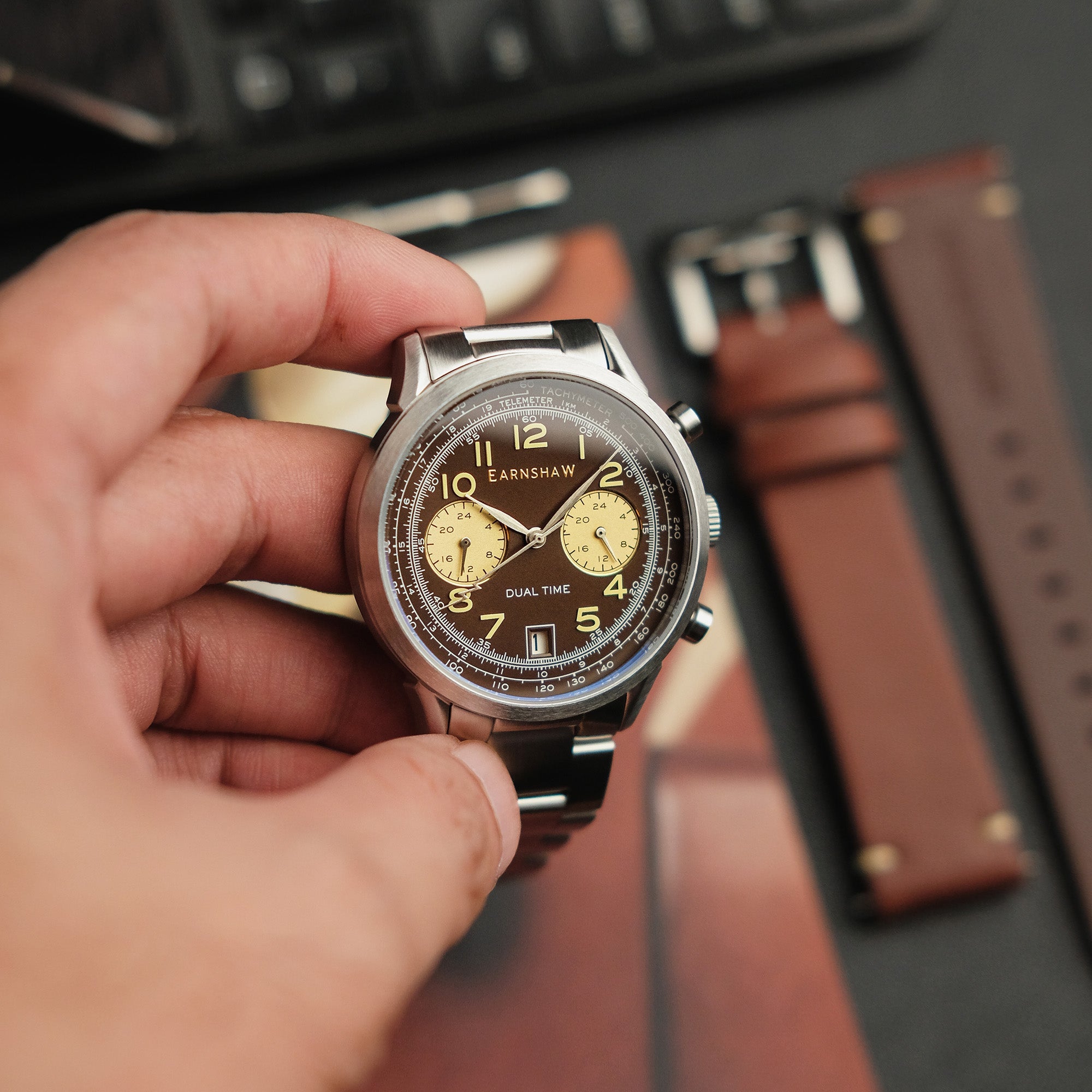 Thomas Earnshaw Thomas Earnshaw Men's Ampere Scientists Cognac Japanese Quartz Dual Time Watch - ES-8186-44