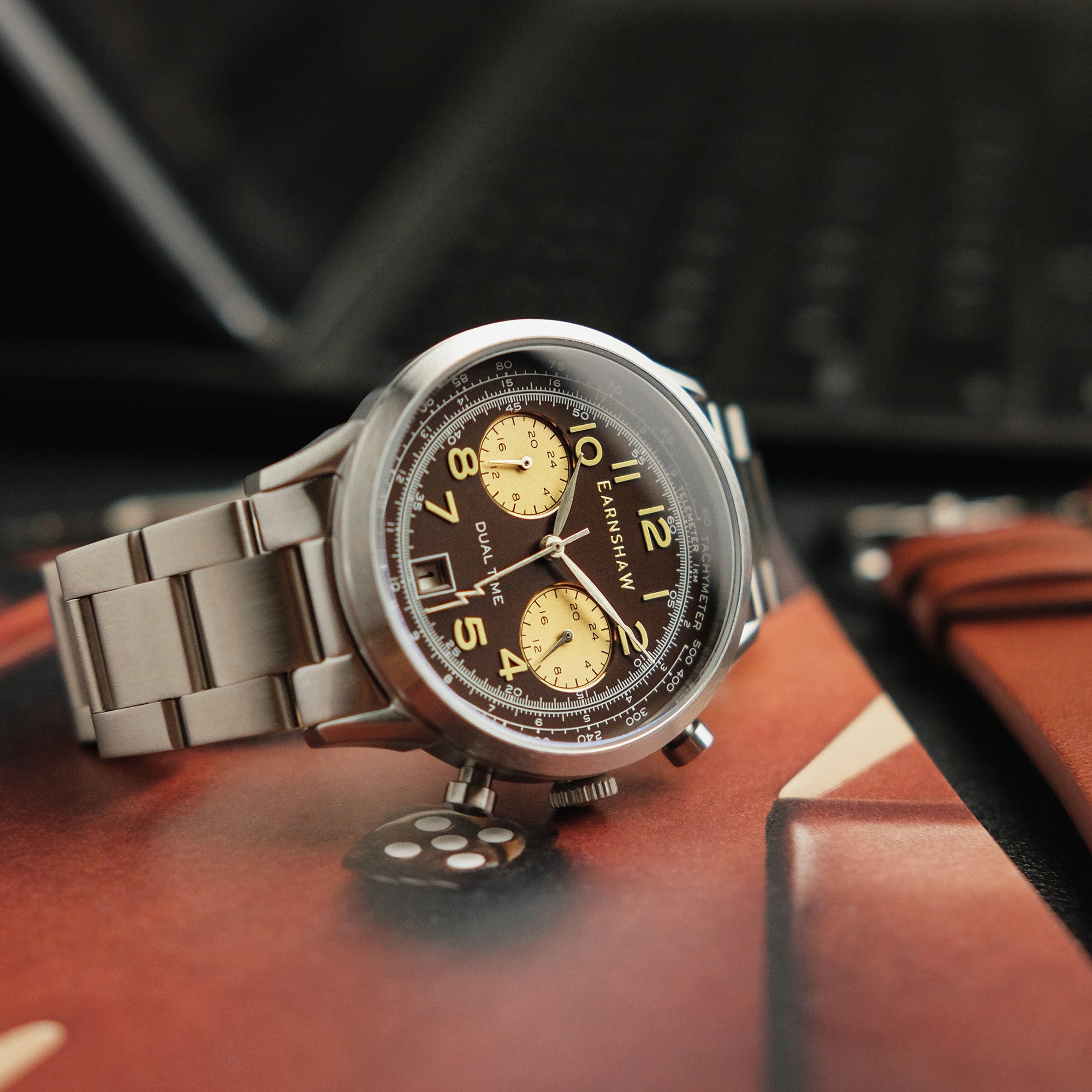 Thomas Earnshaw Thomas Earnshaw Men's Ampere Scientists Cognac Japanese Quartz Dual Time Watch - ES-8186-44