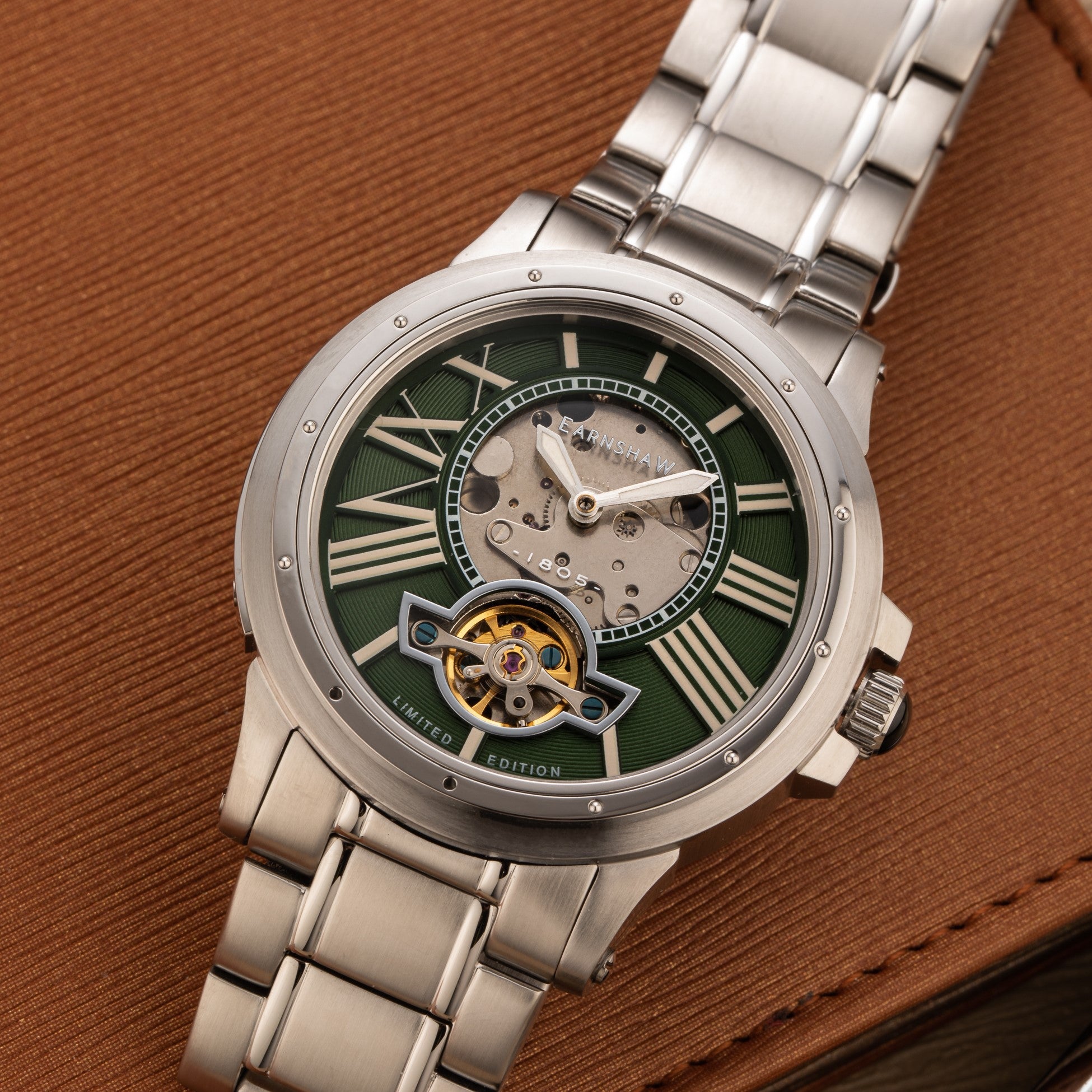 THOMAS EARNSHAW Thomas Earnshaw Bertha Limited Edition Open Heart Men's Automatic Hunter Green Watch ES-8244-33