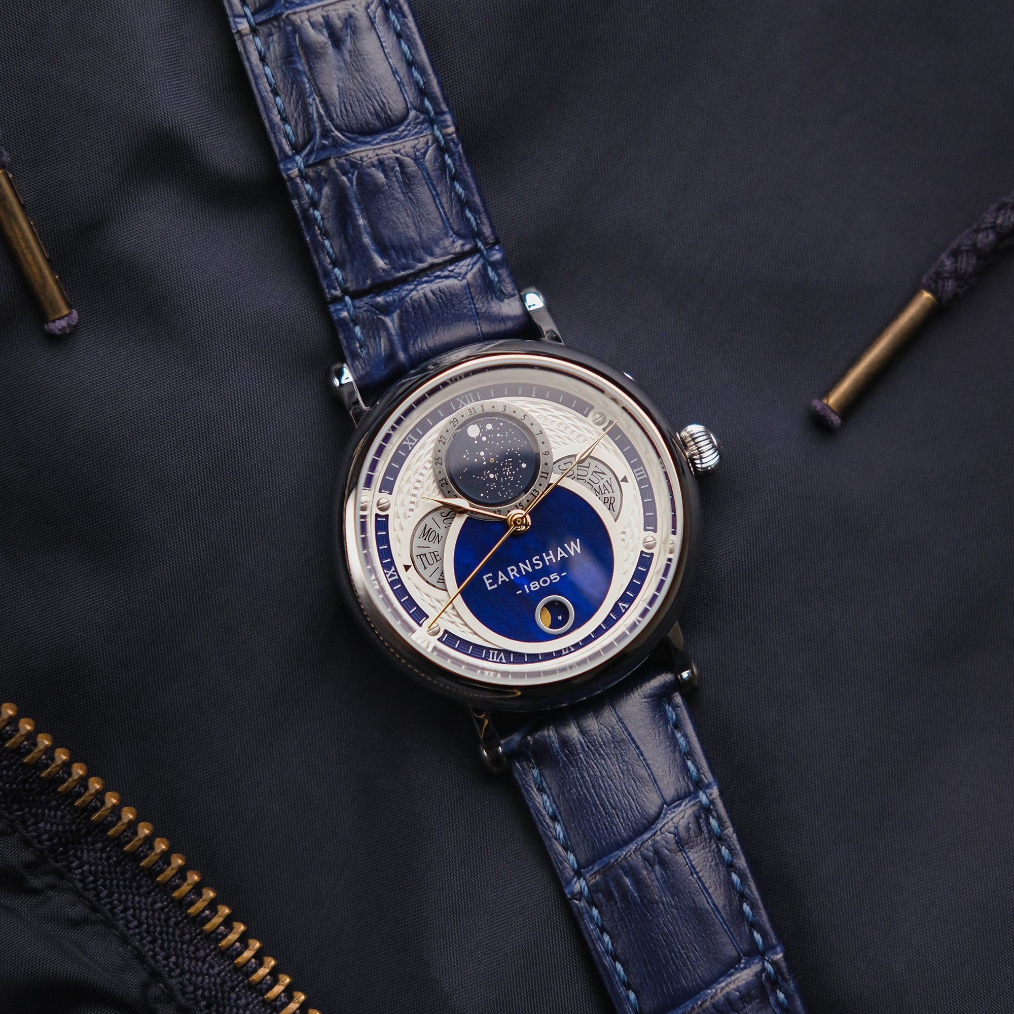 THOMAS EARNSHAW Thomas Earnshaw Messier Moonphase Calendar Men's Japanese Quartz Blue Moon Watch ES-8265-02