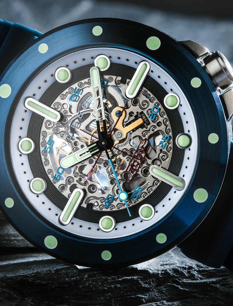 NUBEO Nubeo Space Cassini Men's Automatic Skeleton Deep Blue Watch NB-6058-03