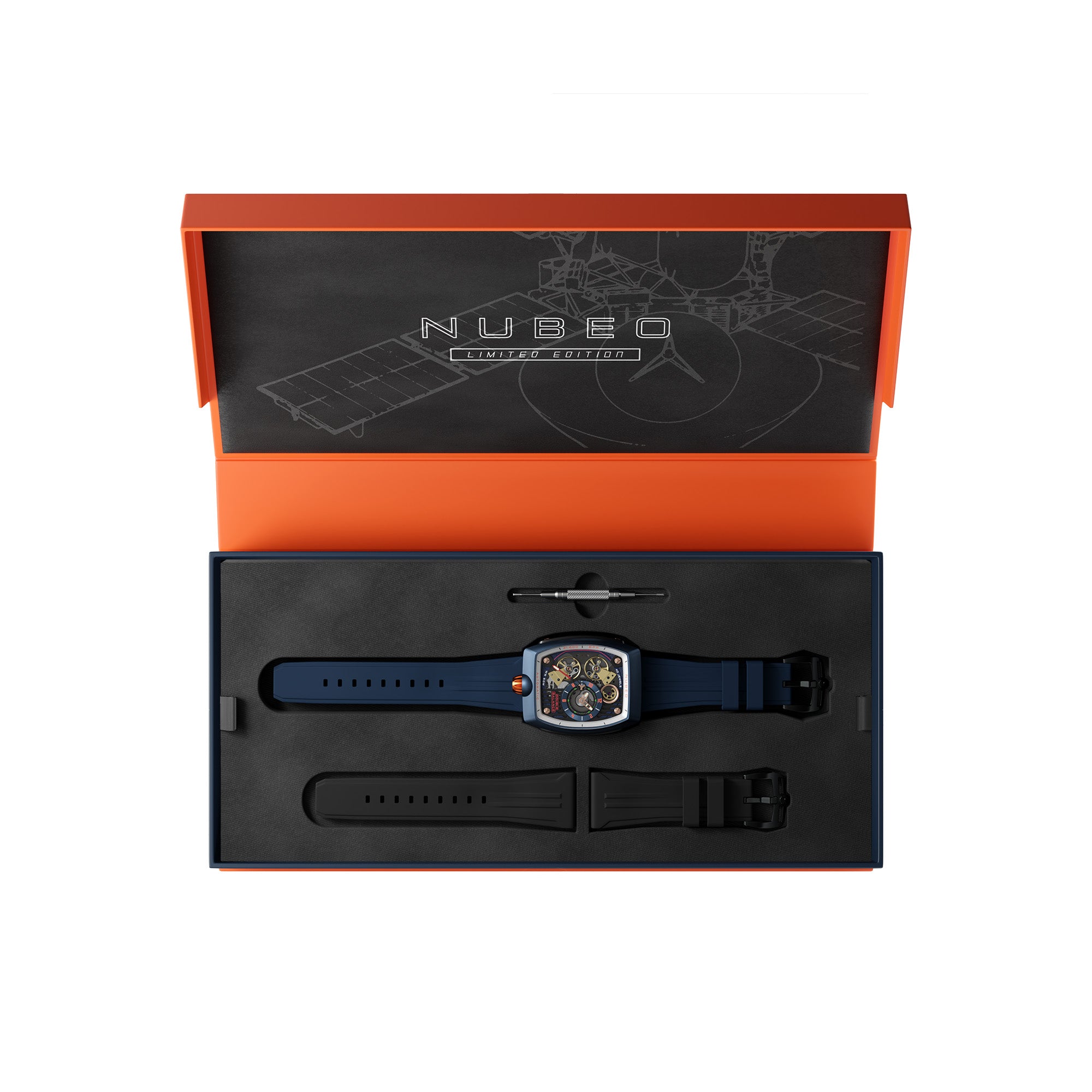 NUBEO Nubeo Space Viking Men's Automatic Skeleton Nitron Blue Watch NB-6064-02