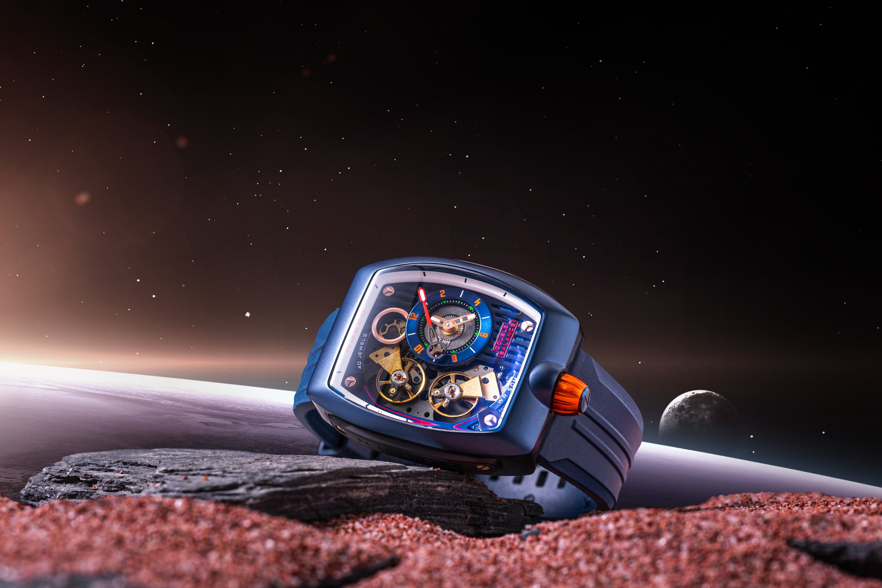 NUBEO Nubeo Space Viking Men's Automatic Skeleton Nitron Blue Watch NB-6064-02