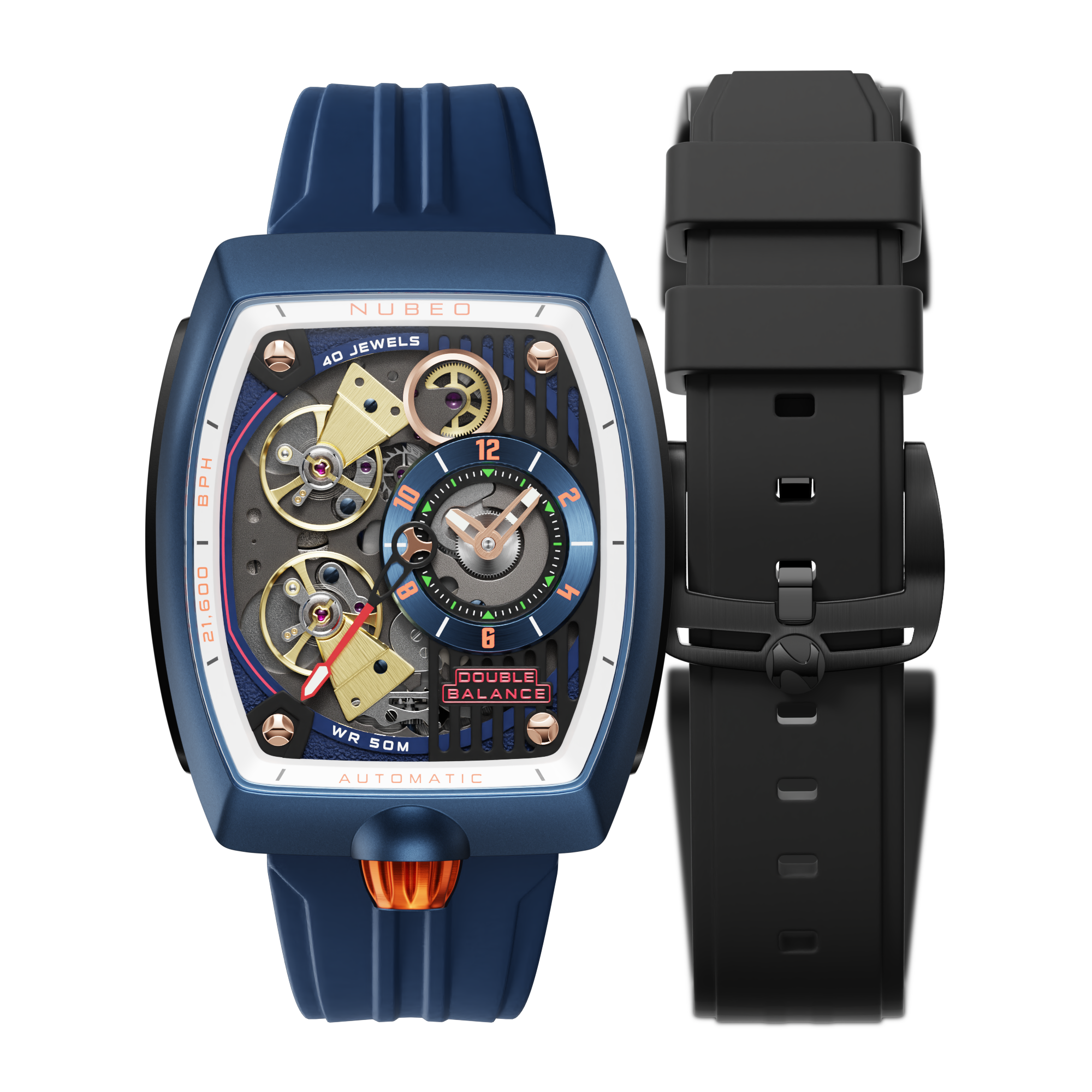 NUBEO Nubeo Space Viking Men's Automatic Skeleton Nitron Blue Watch NB-6064-02