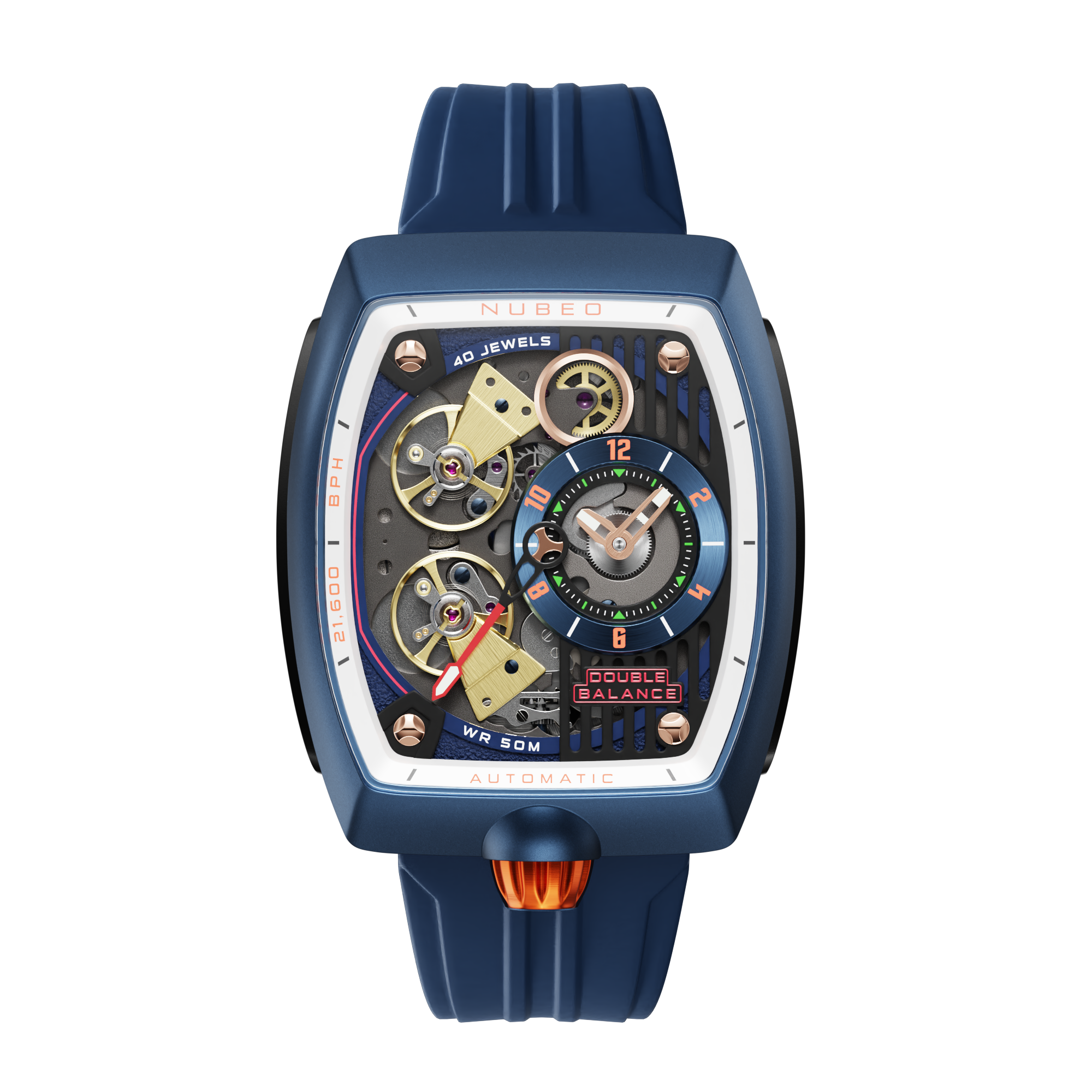 NUBEO Nubeo Space Viking Men's Automatic Skeleton Nitron Blue Watch NB-6064-02