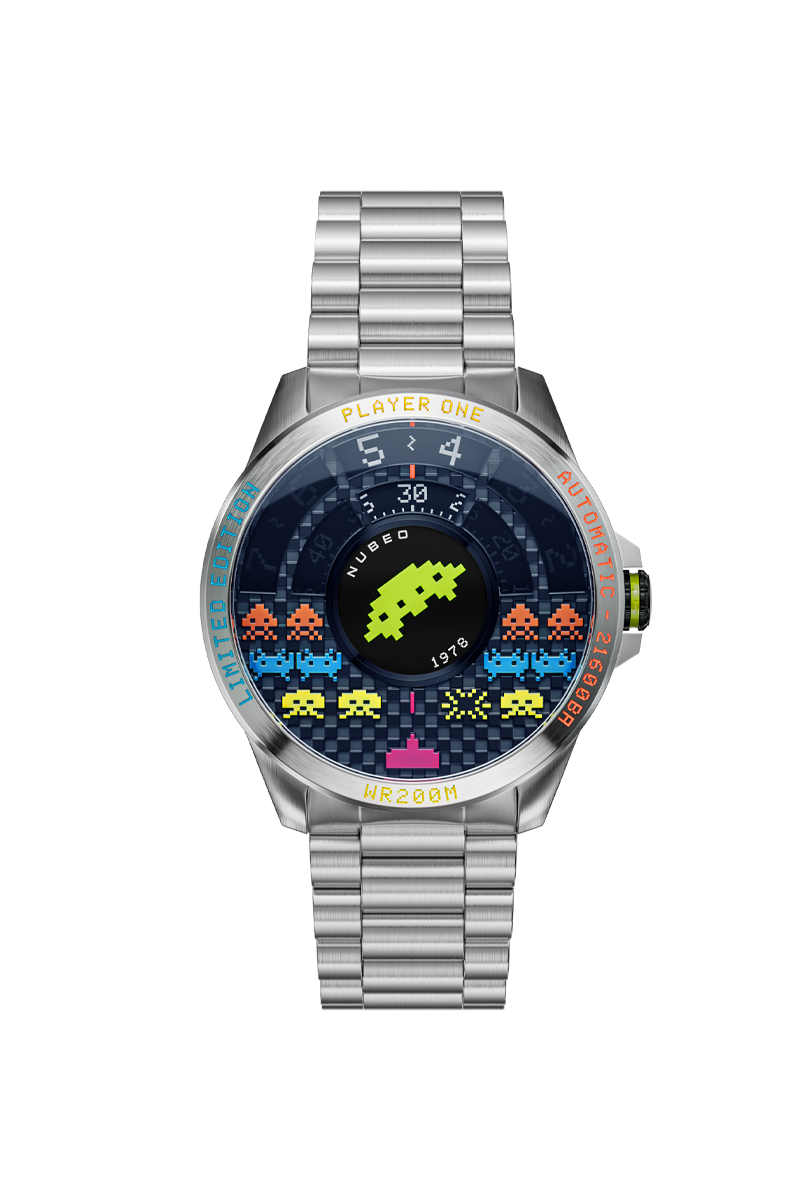 NUBEO Nubeo Quasar Automatic Space Invaders Limited Edition Straggler Blue Men's Watch NB-6082-SI-22