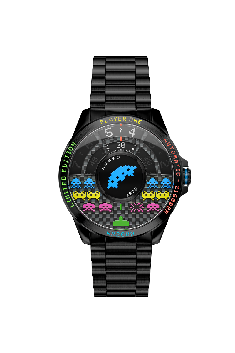 NUBEO Nubeo Quasar Automatic Space Invaders Limited Edition Dark Matter Men's Watch NB-6082-SI-44