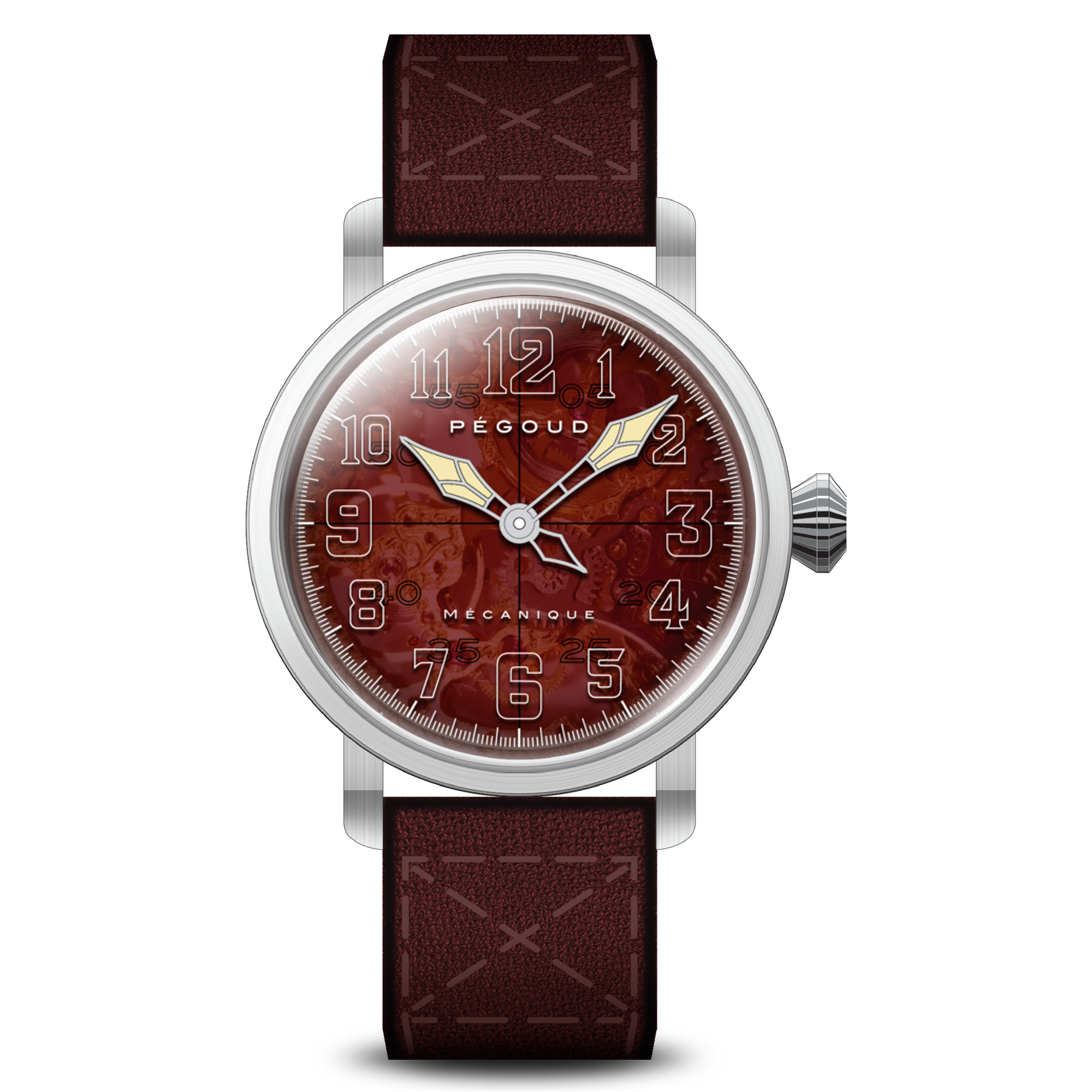 PEGOUD Pegoud Des Ailes Mechanical Skeleton Men's Wine Watch PG-9003-04