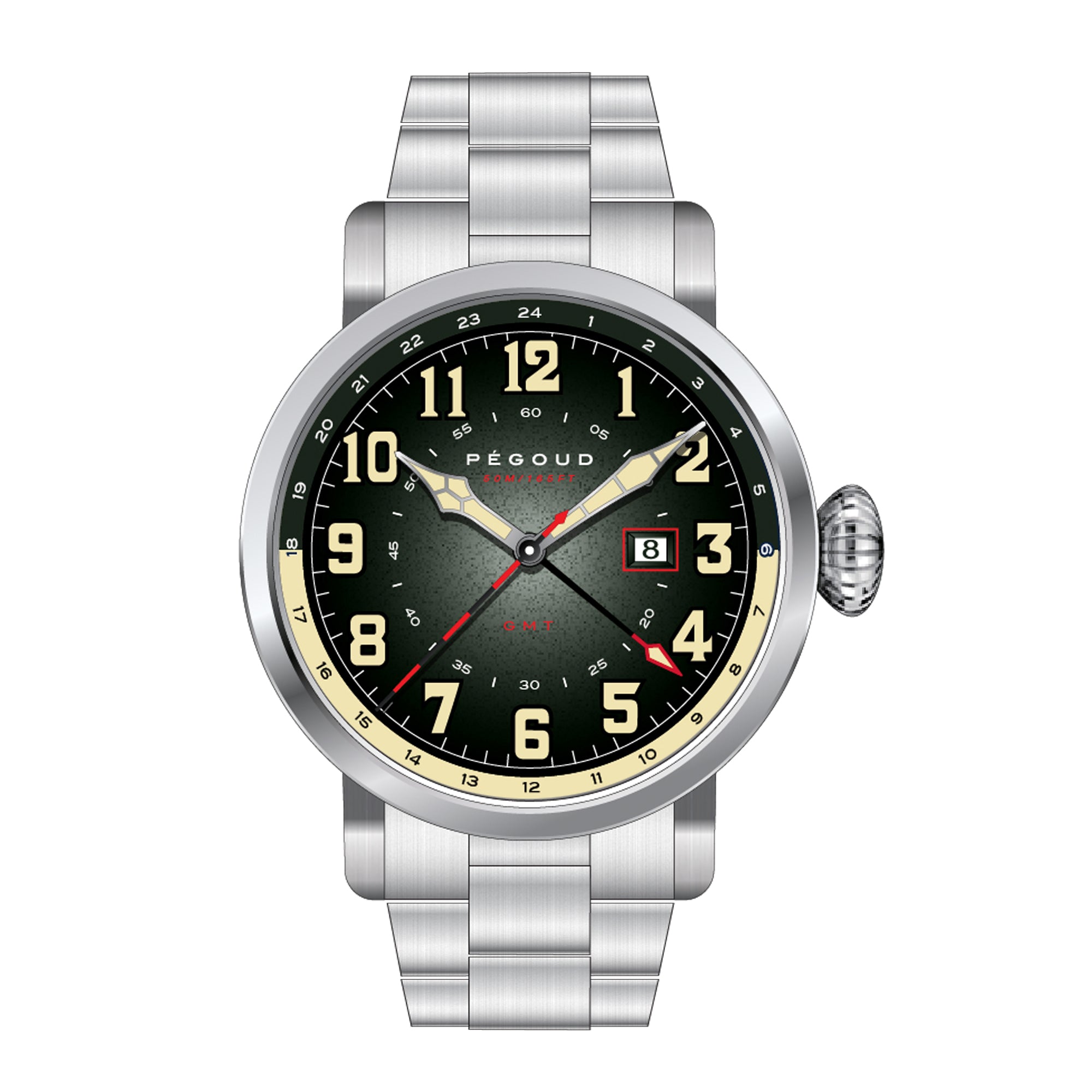 PEGOUD Pegoud Premiere GMT Swiss Parts Quartz Men's Fumme Green Watch PG-9005-22