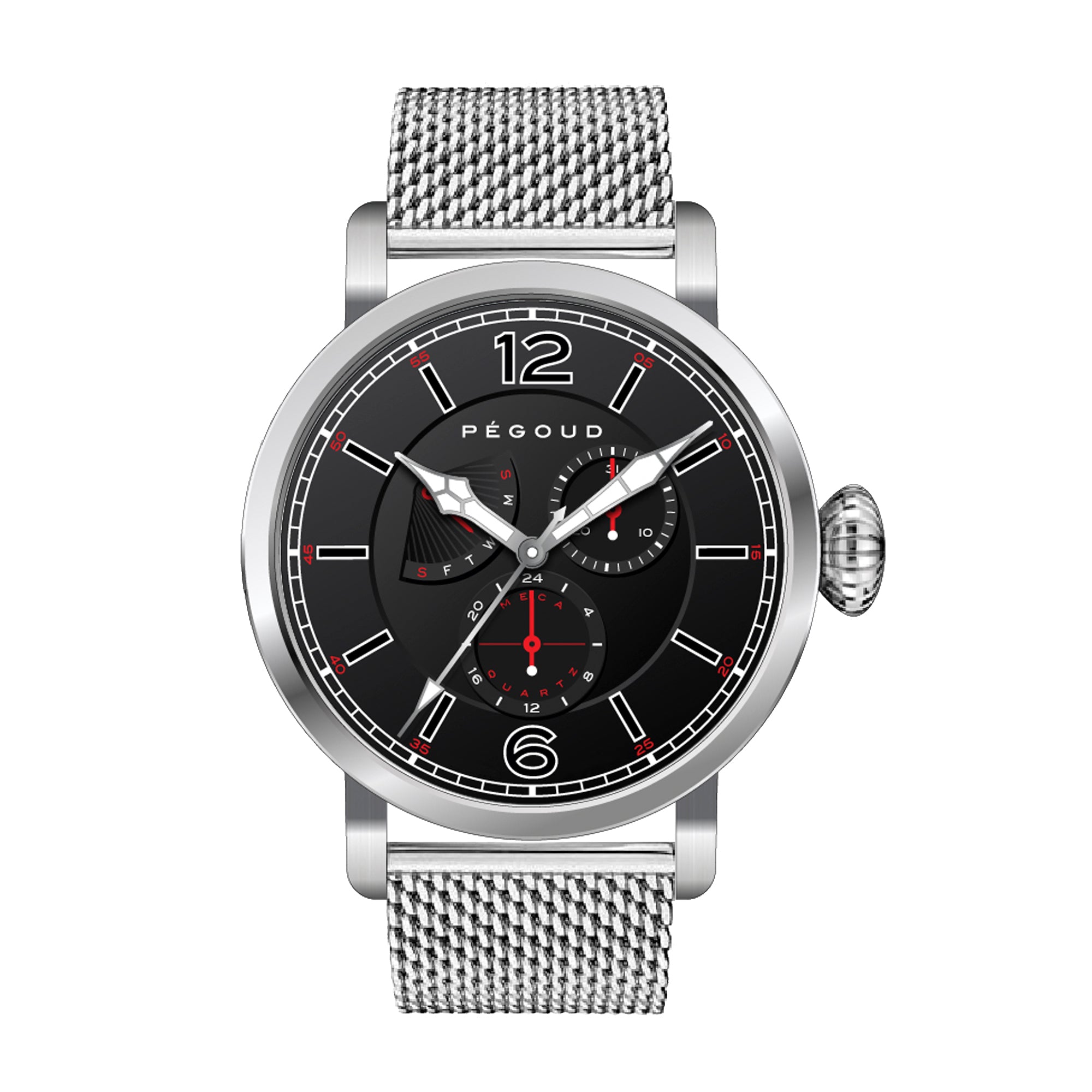 PEGOUD Pegoud Premiere Meca-Quartz Retro Calendar Men's Black Watch PG-9006-11