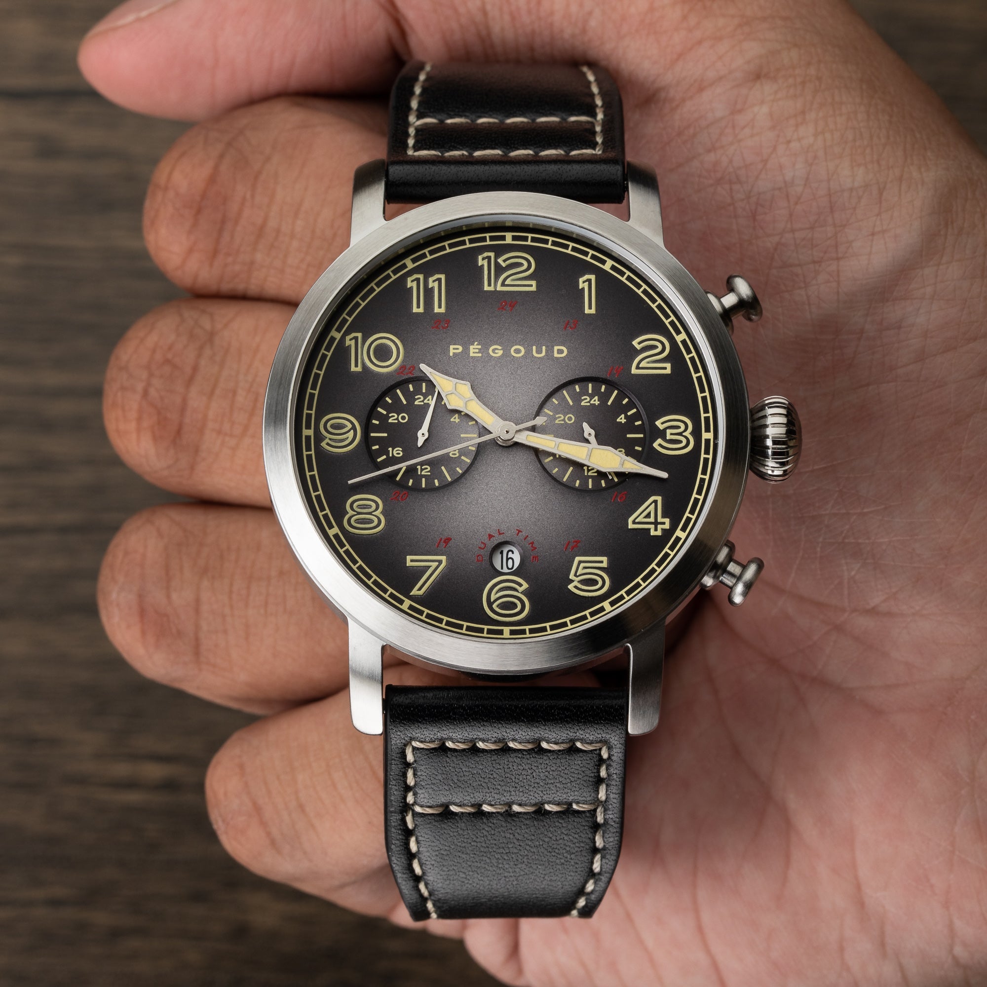 PEGOUD Pegoud Premiere Dual Time Men's Fumme Black Watch PG-9007-03