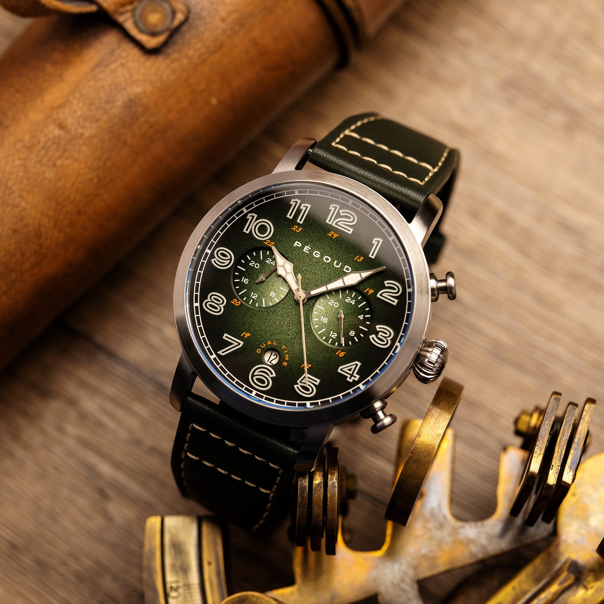 PEGOUD Pegoud Premiere Mechanical Skeleton Men's Fumme Green Watch PG-9007-04