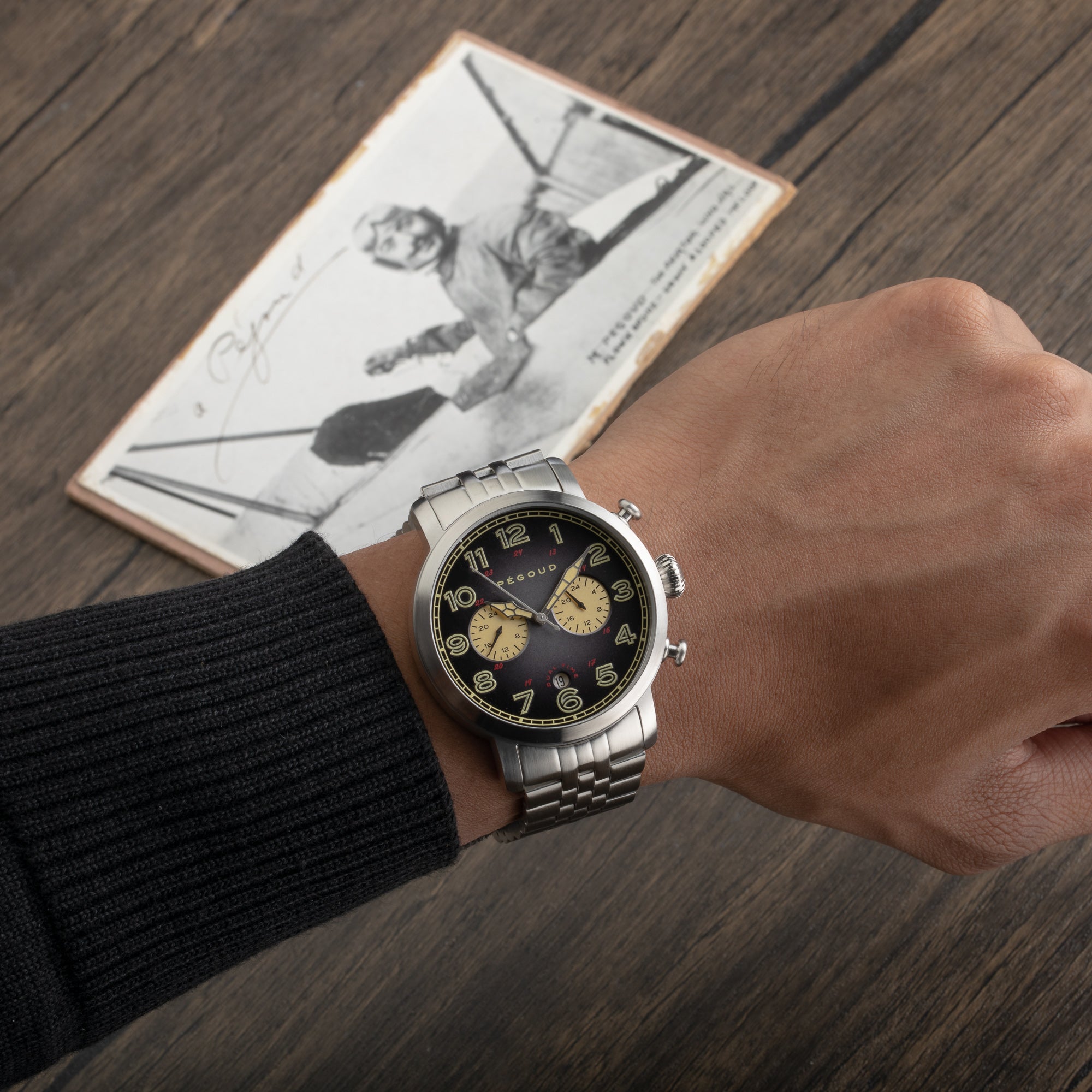 PEGOUD Pegoud Premiere Dual Time Men's Fumme Black Watch PG-9007-22