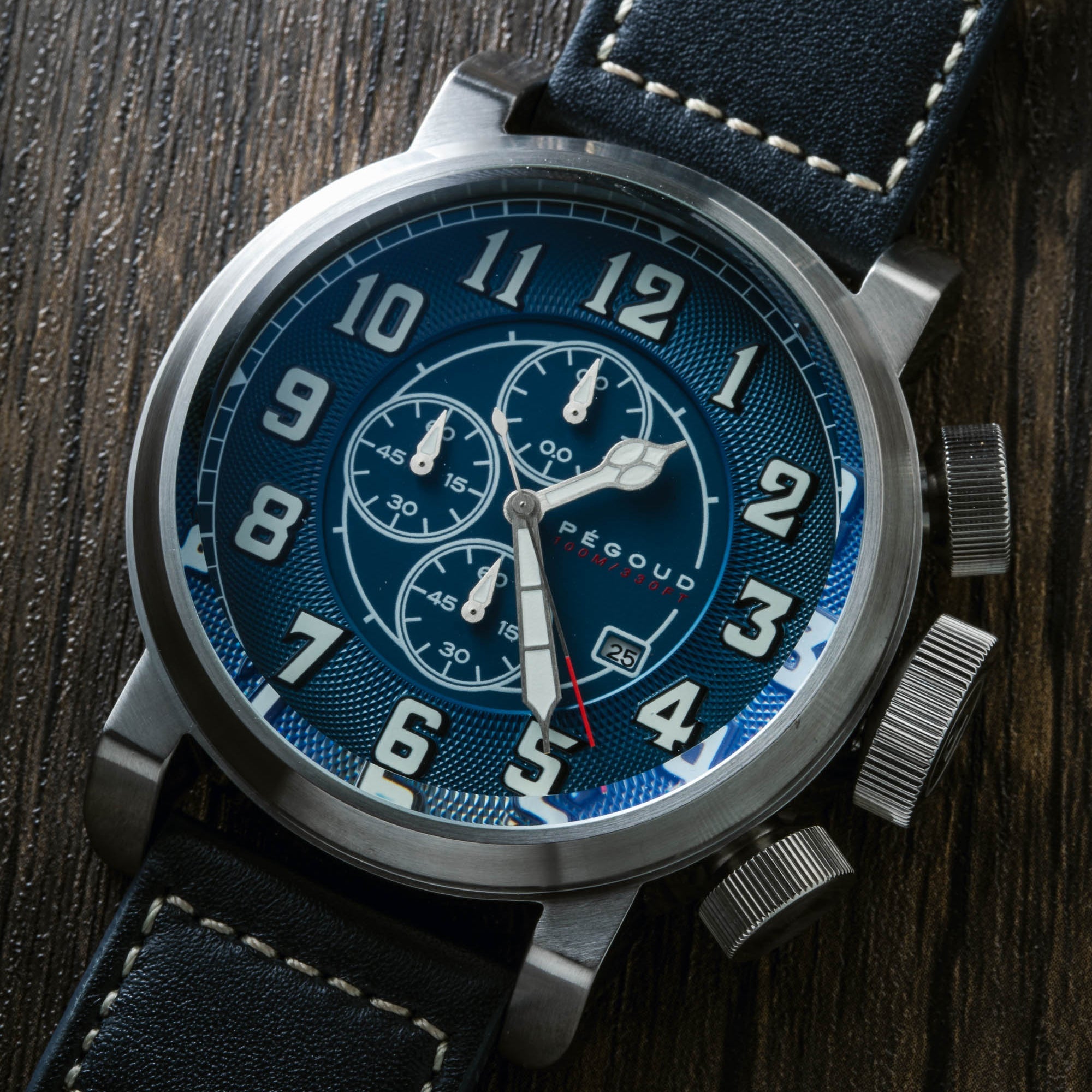 PEGOUD Pegoud Caudron Japanese Quartz Chronograph Men's Blue Watch PG-9009-03
