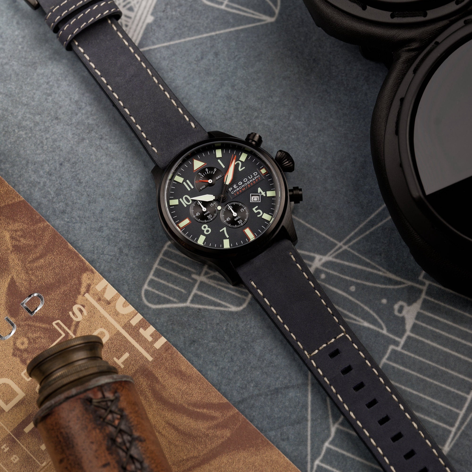 PEGOUD Pegoud Pilotage Retrograde Chronograph Men's Hazard Black Watch PG-9016-04