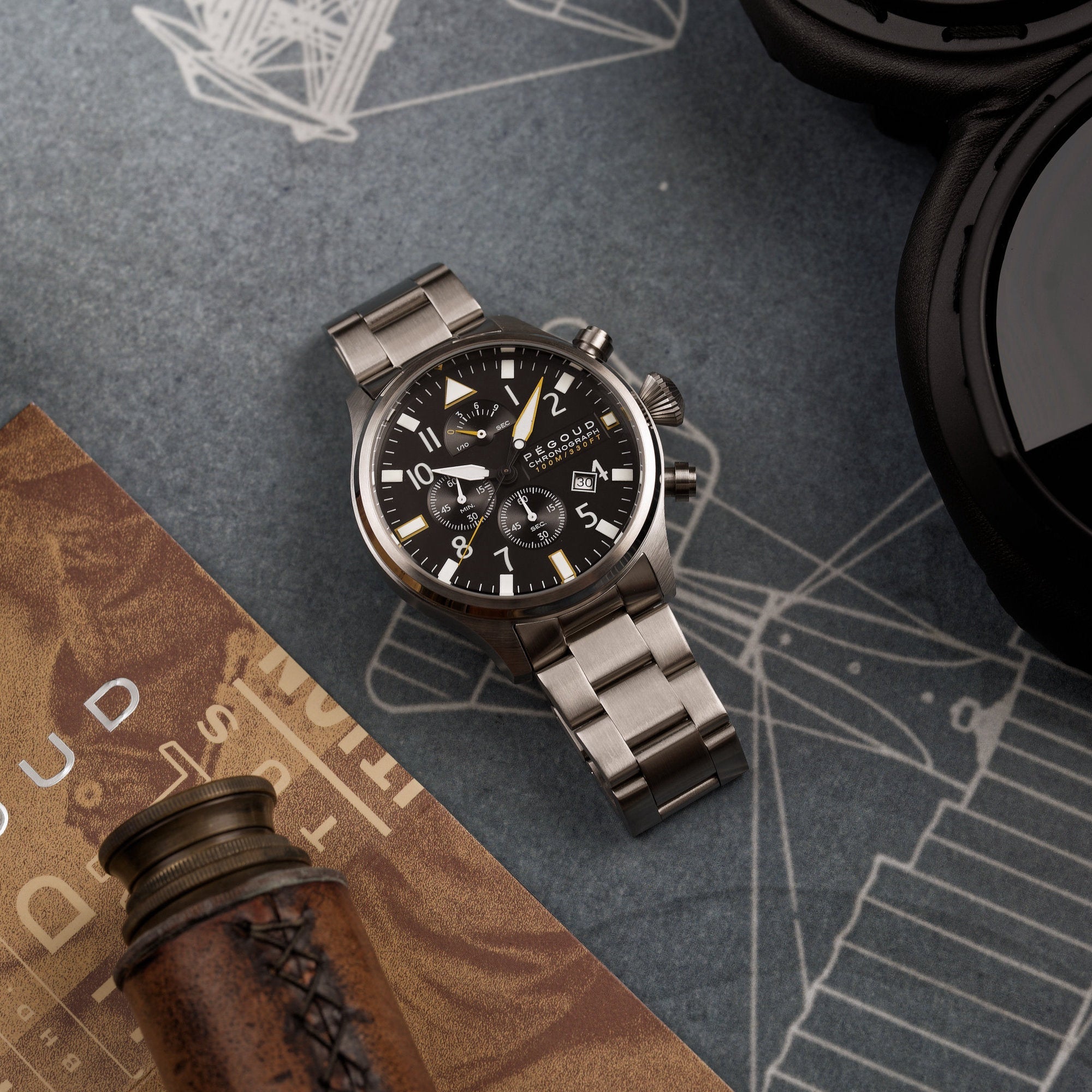 PEGOUD Pegoud Pilotage Retrograde Chronograph Men's Cockpit Black Watch PG-9016-11