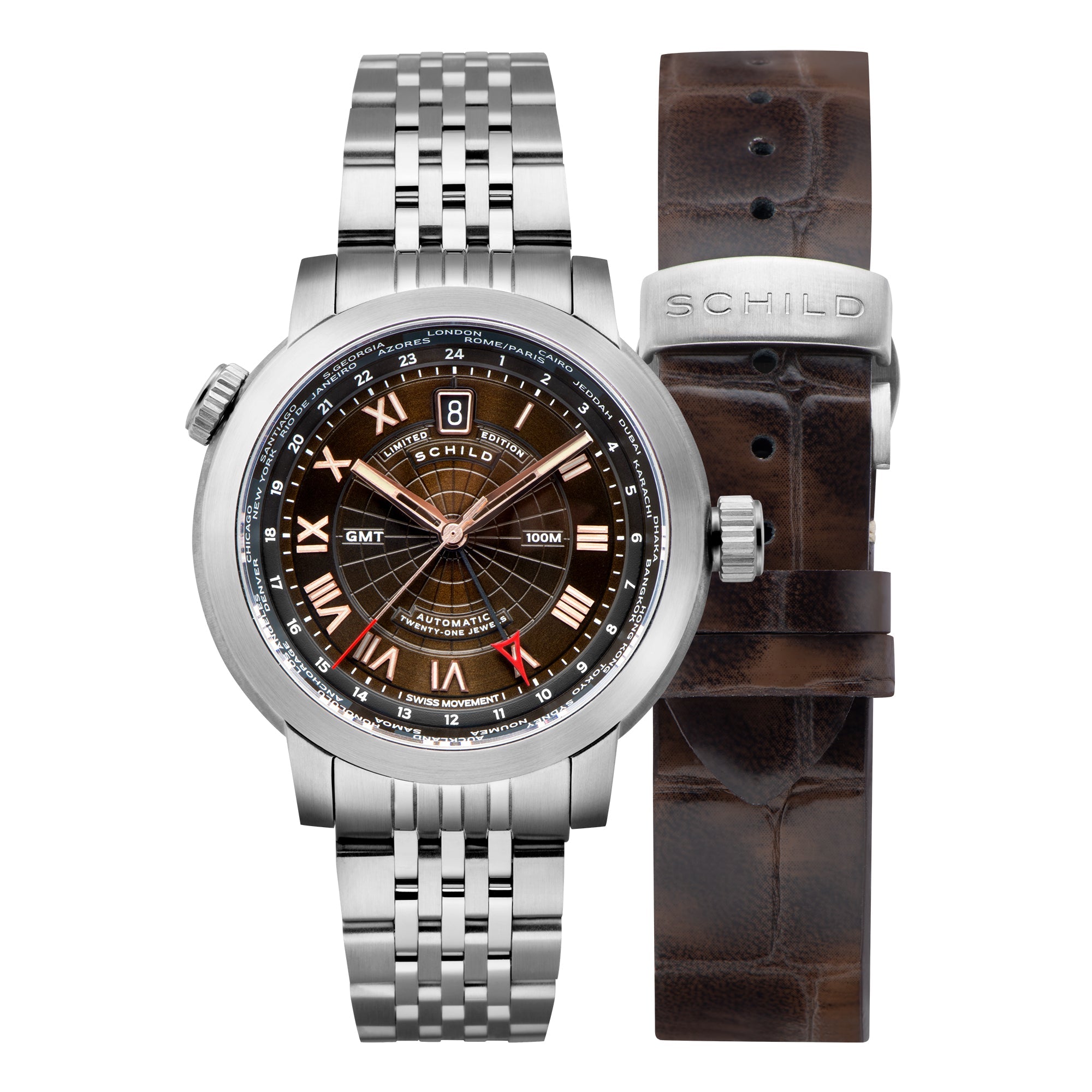 SCHILD Schild  Heinrich Swiss Gmt Chocolate Rose Men's Watch  SC-1004-33