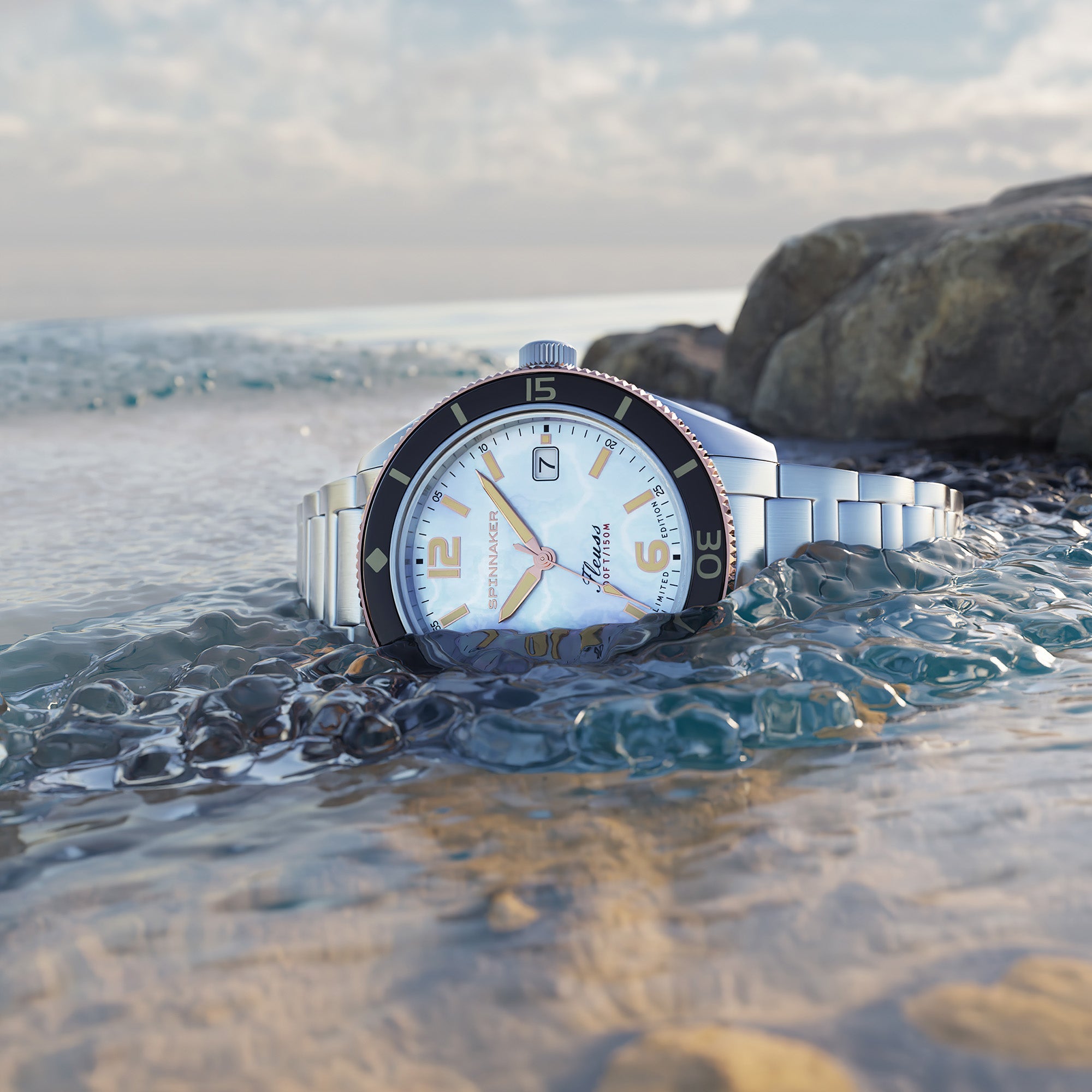 Spinnaker Spinnaker Fleuss Automatic White Pearl Diver Limited Edition Men's Watch SP-5108-33