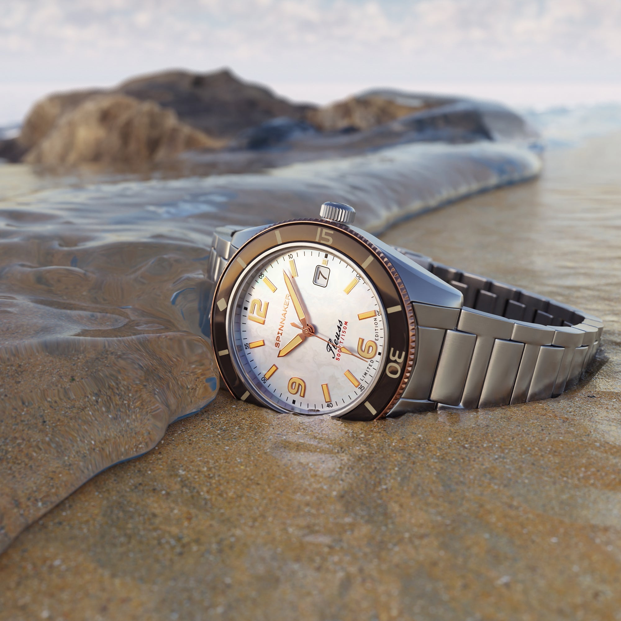 Spinnaker Spinnaker Fleuss Automatic White Pearl Diver Limited Edition Men's Watch SP-5108-33