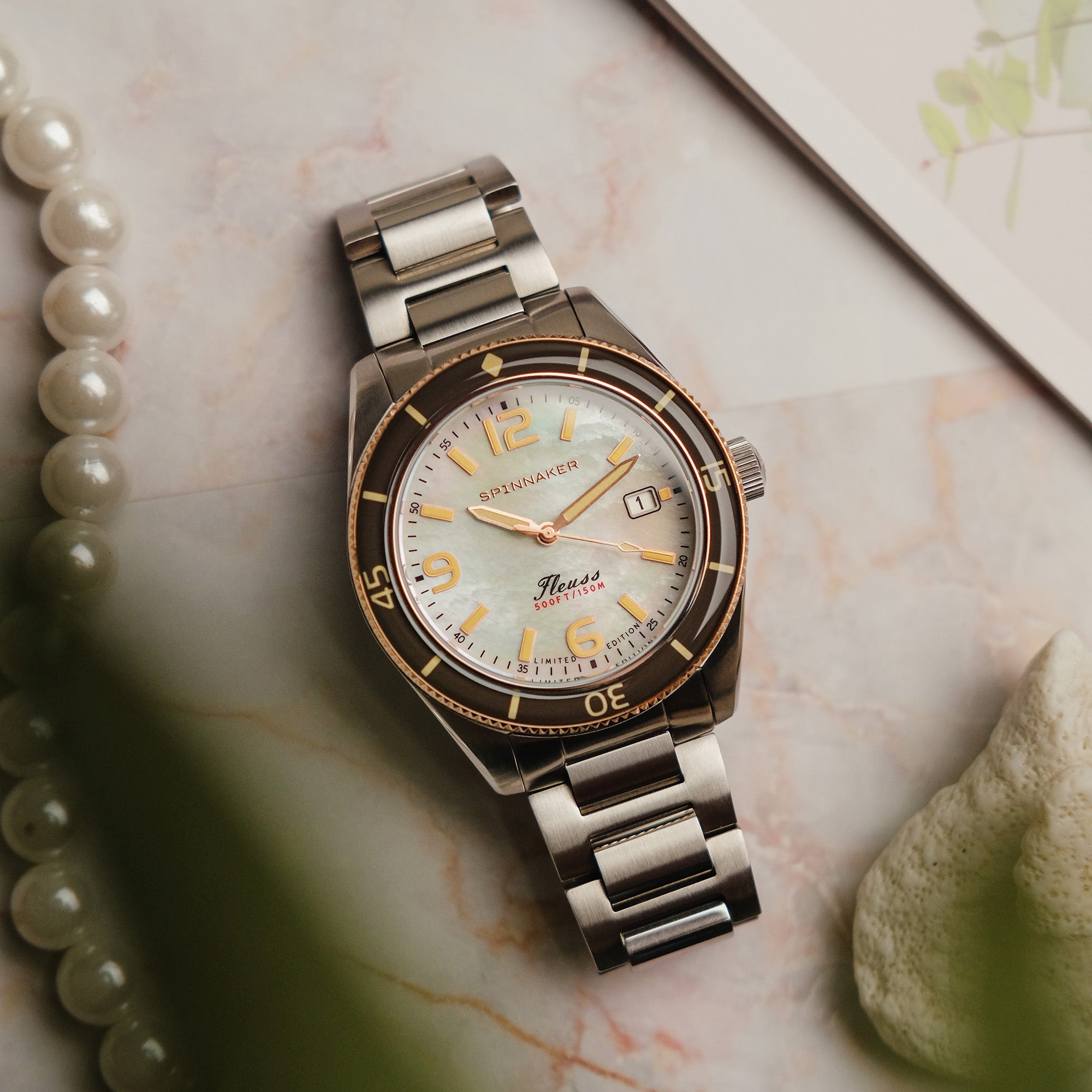 Spinnaker Spinnaker Fleuss Automatic White Pearl Diver Limited Edition Men's Watch SP-5108-33