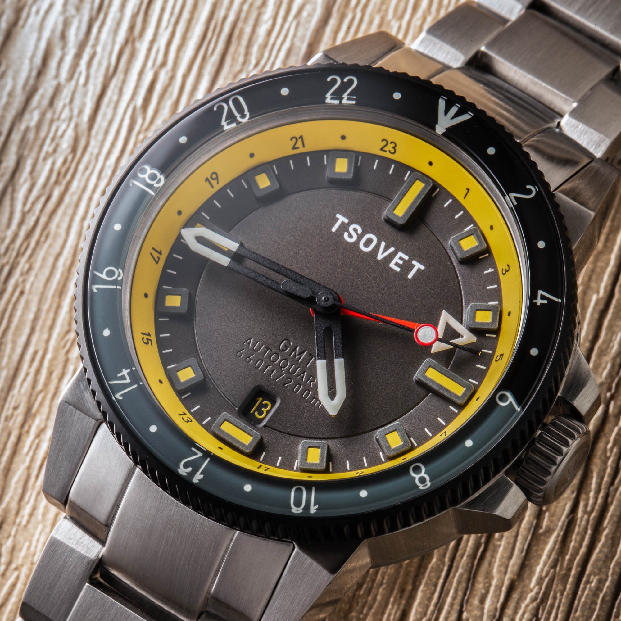 TSOVET Tsovet SMT-DW42 GMT Men's Japanese Hybrid Automatic Glass Watch TS-4004-55